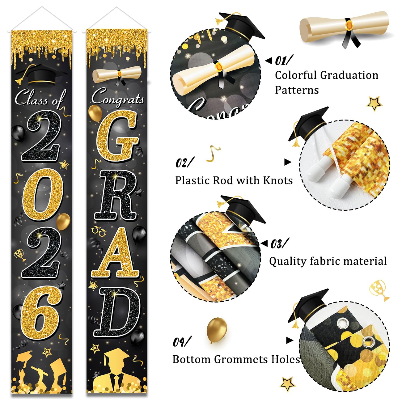 Graduation Decorations Class of 2026 Purple and Gold Congrats Grad Banner and You Did It Door Cover for High School College Graduation Party Supplies(Purple) BST326H