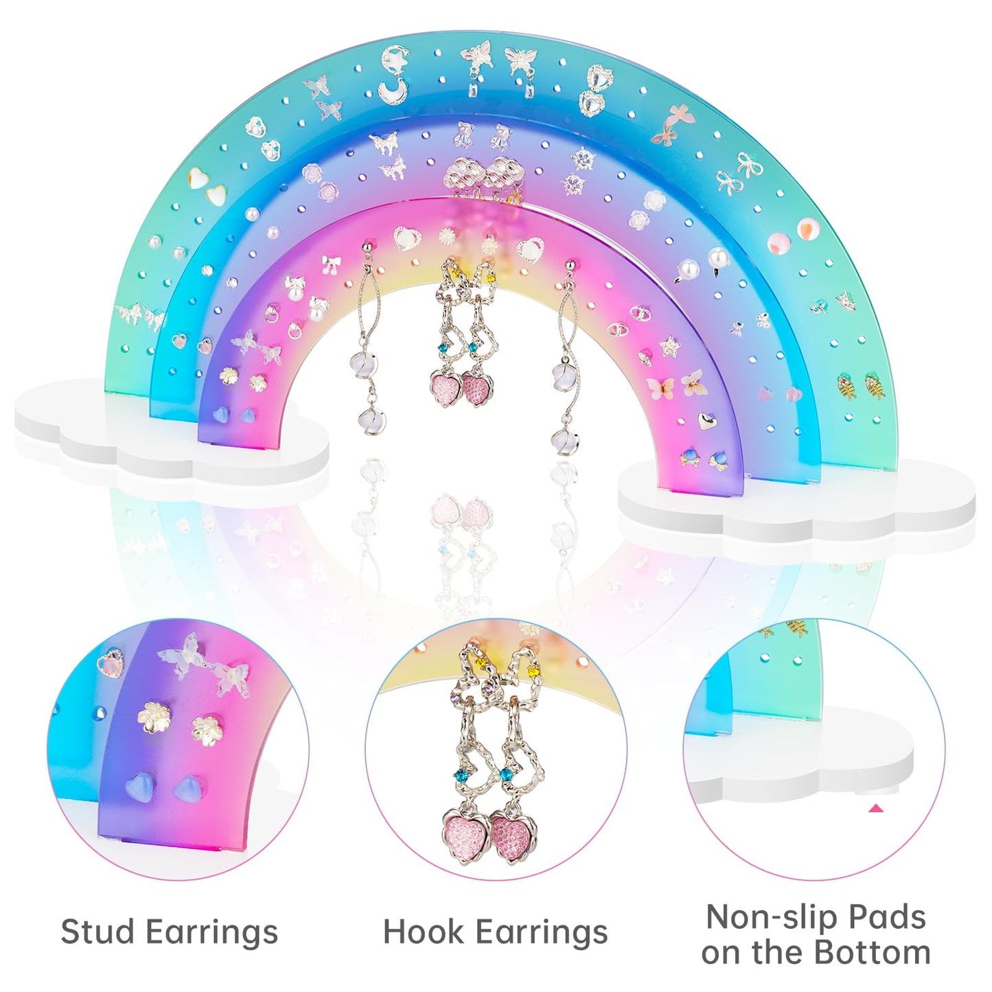 NiHome Earring Organizer Holder, 3-Tier 140 Holes Display, Iridescent | Lightweight Sturdy Fade-Resistant Vanity and Bathroom Storage Detachable Easy Assembly Travel-Friendly Design BST326H