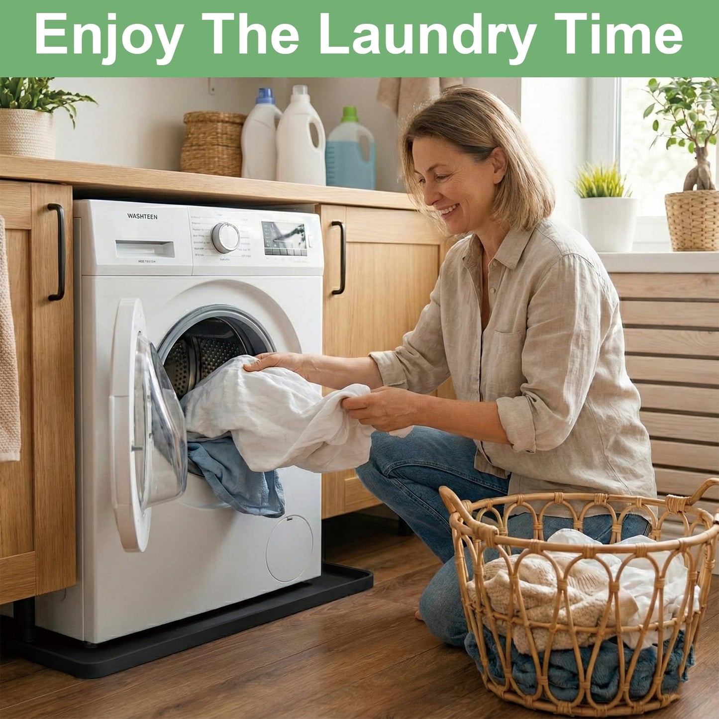 27 x 27 Inch Washing Machine Drain Pan, Silicone Washer Pan, Grey | 2cm Raised Waterproof Edge, Washer and Dryer Mat for Floor Protection, Fits Compact Washers Up to 3.5 Cu.Ft. BST220