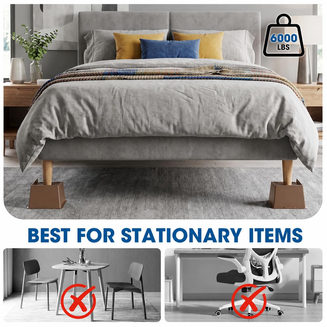 MYMULIKE Bed Risers 5 Inch Heavy Duty, Oversized Furnitures Risers 5 inch Support 6000 lbs, Bed Table Rising Blocks, Fits for Couch, Sofa, Chair, Furniture Lifts (Black 6 Pack) BST202