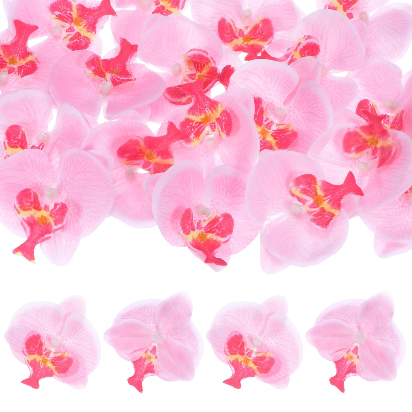 M METERXITY 20-Pack Artificial Orchid Flower Heads, Silk Faux Butterfly Flowers Head for Wedding/Bouquet/Bridal/Party Decor, Fake Phalaenopsis Petals Bulk [2.76 Inch, Dark Purple] BST220