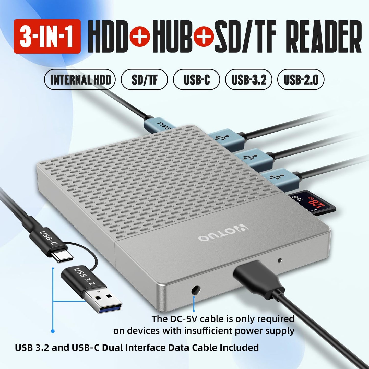 YOTUO 1TB External Hard Drive, USB C Multiport Hub HDD 7-in-1 RD12