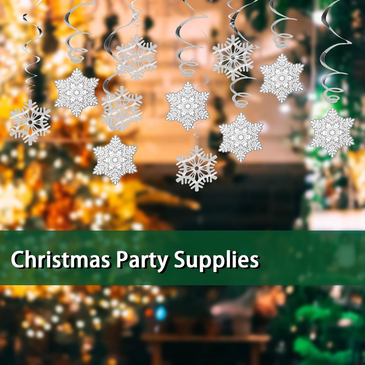 44 PCS Snowflake Christmas Hanging Swirl Decorations, Silver Snowflakes Plastic Streamers Glitter Ceiling Decor for Christmas Winter Holiday New Year Wonderland Party Decoration WN420