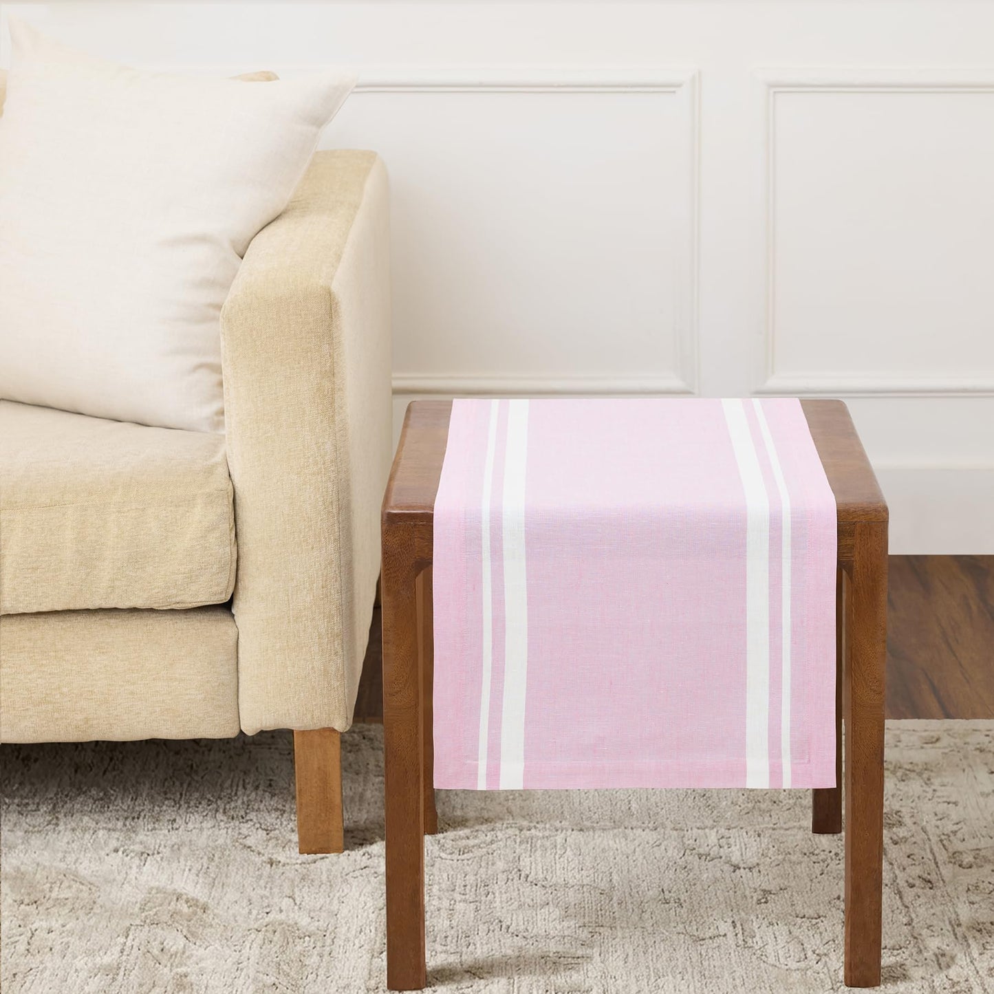 Solino Home 100% Pure Linen Table Runner, 14 x 60 in, Black, French Stripe | Table Runners for dining, hallway and console tables | woven stripe, mitered corners | Black and White | OEKO-TEX Certified BST326SOLH