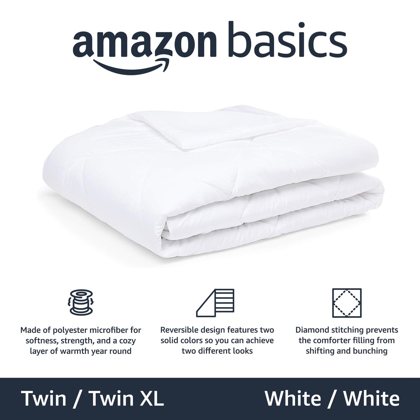Amazon Basics Comforter Blanket, Reversible, Lightweight Microfiber, Machine Washable, All Season, Full/Queen, Black/Grey