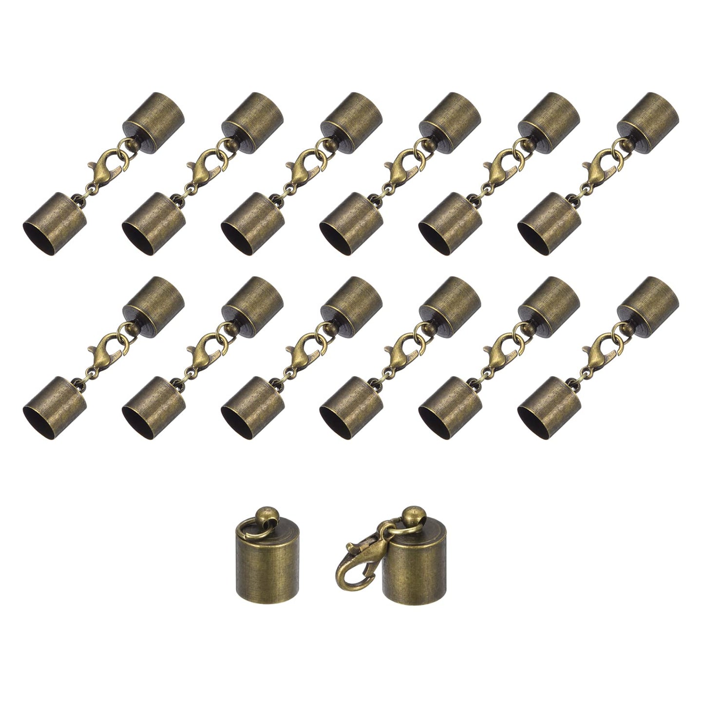 uxcell 20Sets Leather Cord End Caps with Lobster Claw Clasps Fit 4.5mm Cords, Barrel Terminators for DIY Making Leather Bracelets, Bronze Tone BST326L