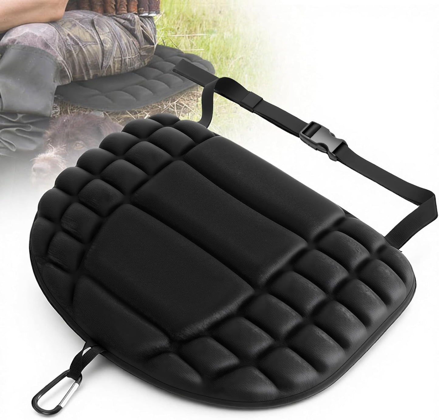 AceOrbit 1 Pcs Portable Hunting Seat Cushion 16.5x11.8 Inches Memory Foam Stadium Stand Seat Cushion with Adjustable Strap Hook Waterproof Lightweight Pad for Outdoor Kayak Bleacher WN420