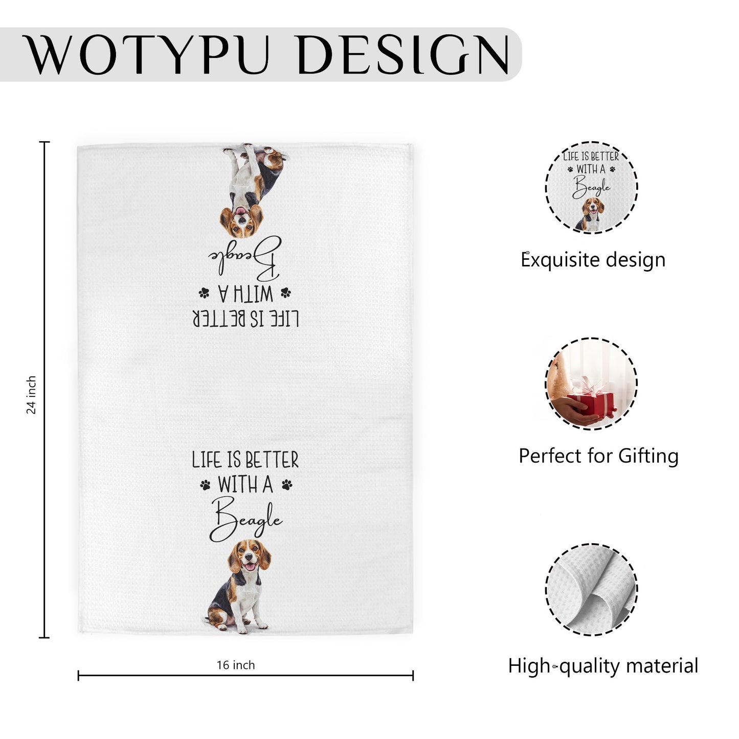 Beagle Gift Kitchen Towels, Beagle Lover Gifts Dish Tea Towel for Kitchen Decor, Funny Western Dog Hand Towels for Bathroom Decor, 16x24 Inch BST326L
