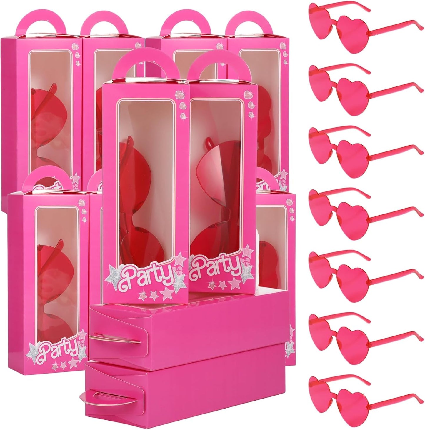 OMISTAR 12 Set Pink Doll Gift Boxes, Including 12 Pink Goodie Boxes & 12 Heart Sunglasses, Bachelorette Party Favors, Party Candy Box for Birthday BST202