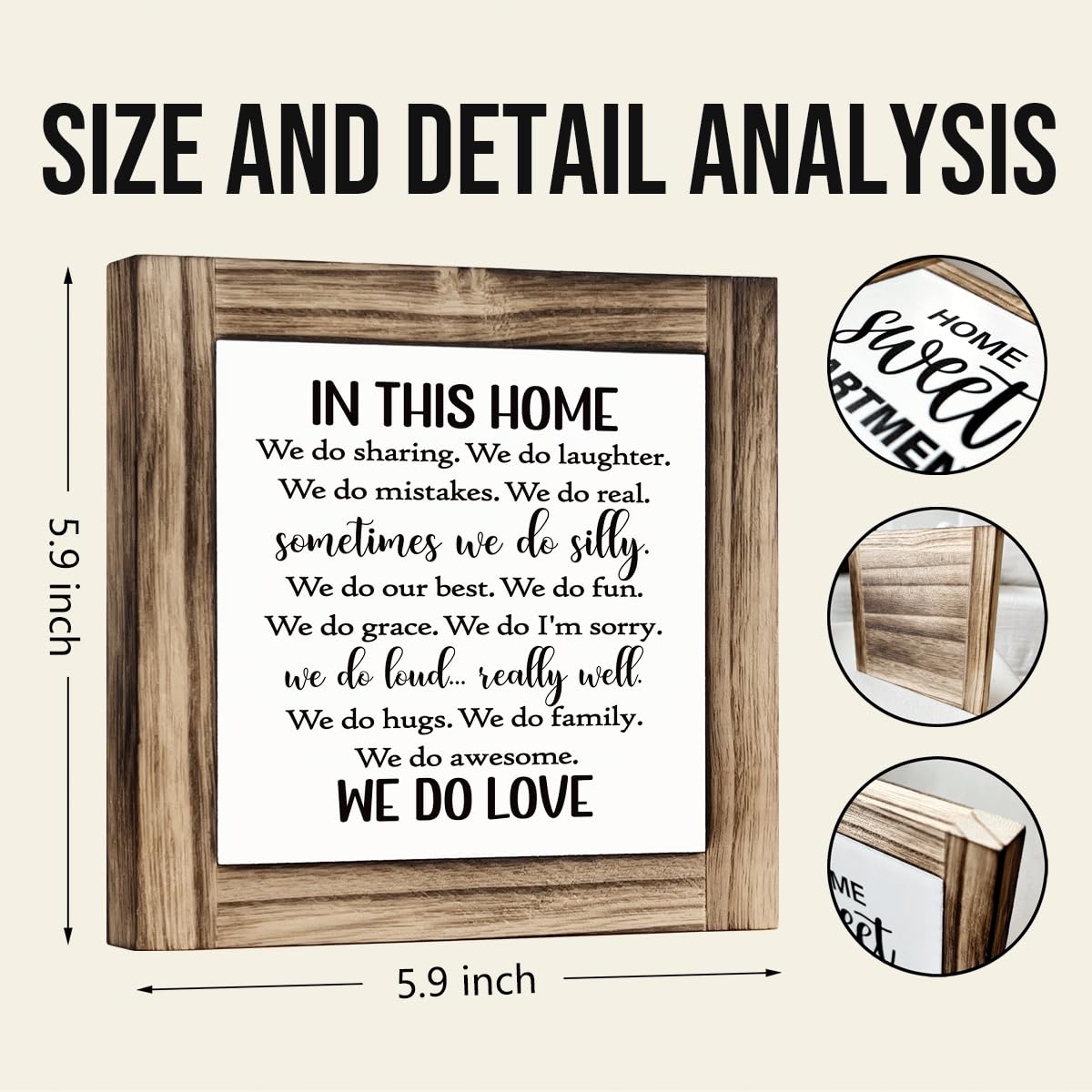 Homes Decor Signs, Decorative Wooden Box Sign, Farmhouse Decors for Living Room, Bedroom, Kitchen, New Home Decor, Shelf Counter Decoration, Home Sweet Home Sign, 5.9×5.9 inches BST220