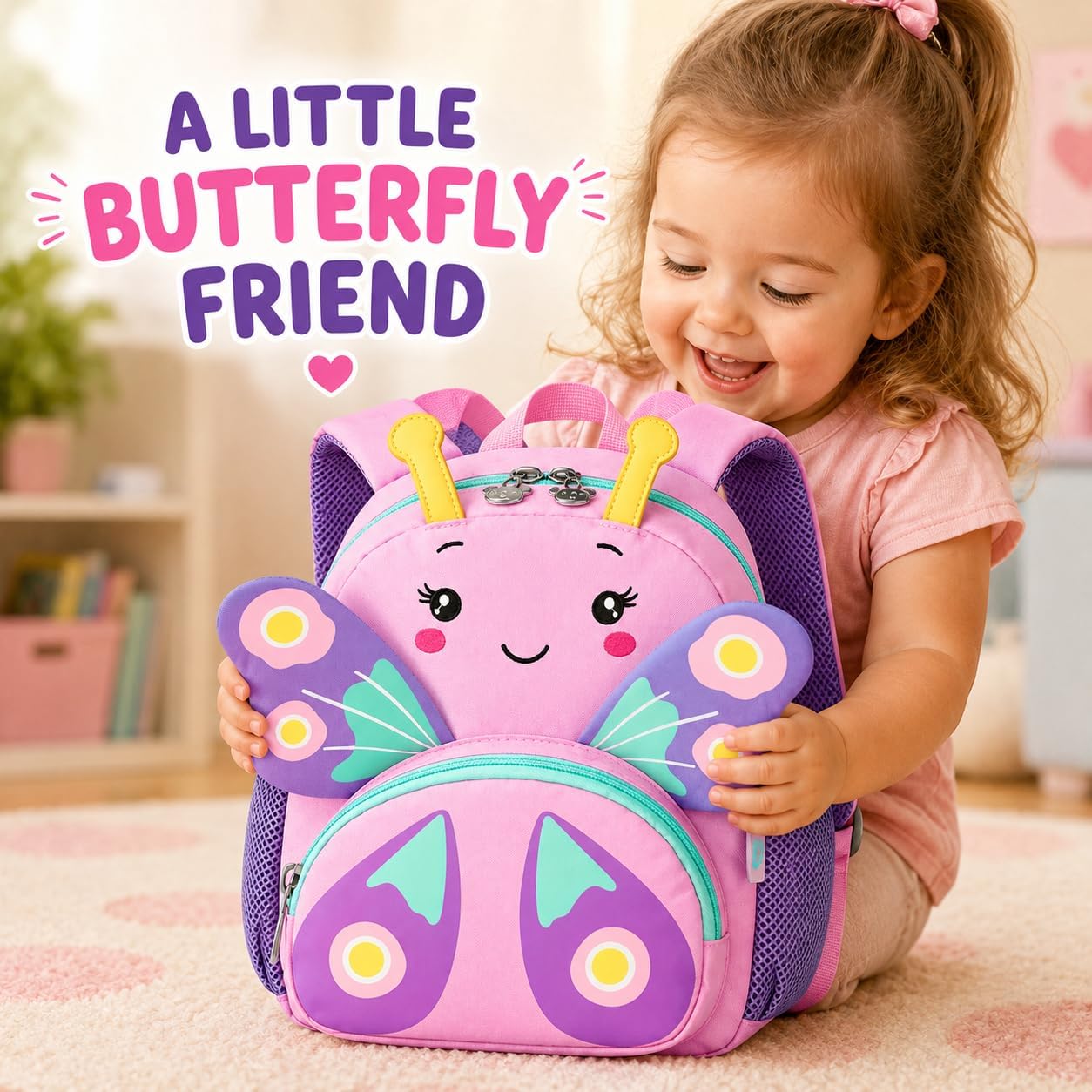 CAMTOP Cute Kids Toddler Backpack Small 3D Cartoon School Bookbags Age 1-3 Daycare Nursary Travel Bags (Butterfly-pink) BST326H
