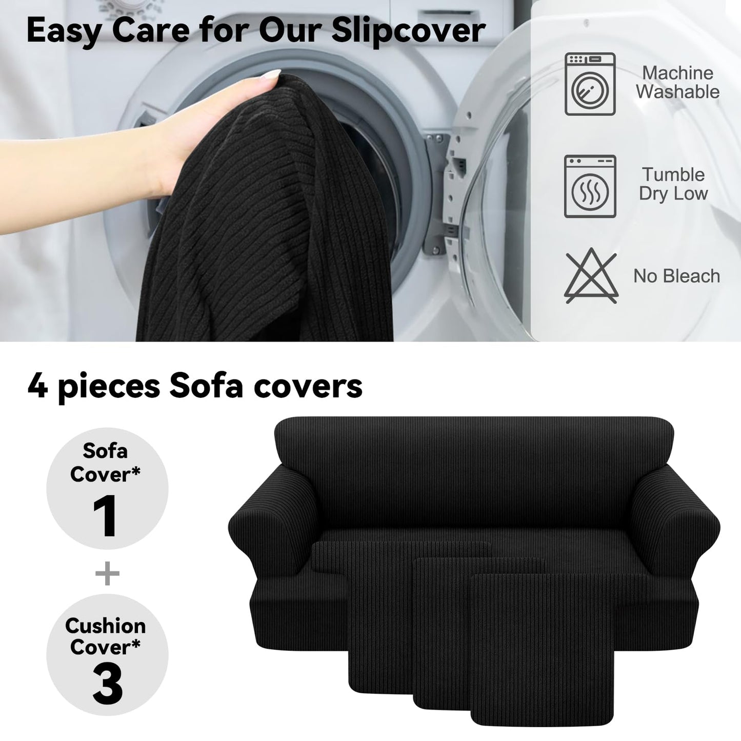 Waterproof Chair Cover with Arms 2-Piece Set Striped Slipcover for 1 Separate T Cushion Couch - TPU Fabric Armchair Covers Leakproof Couch Protector for Kids, Pets(Chair, Beige) BST220
