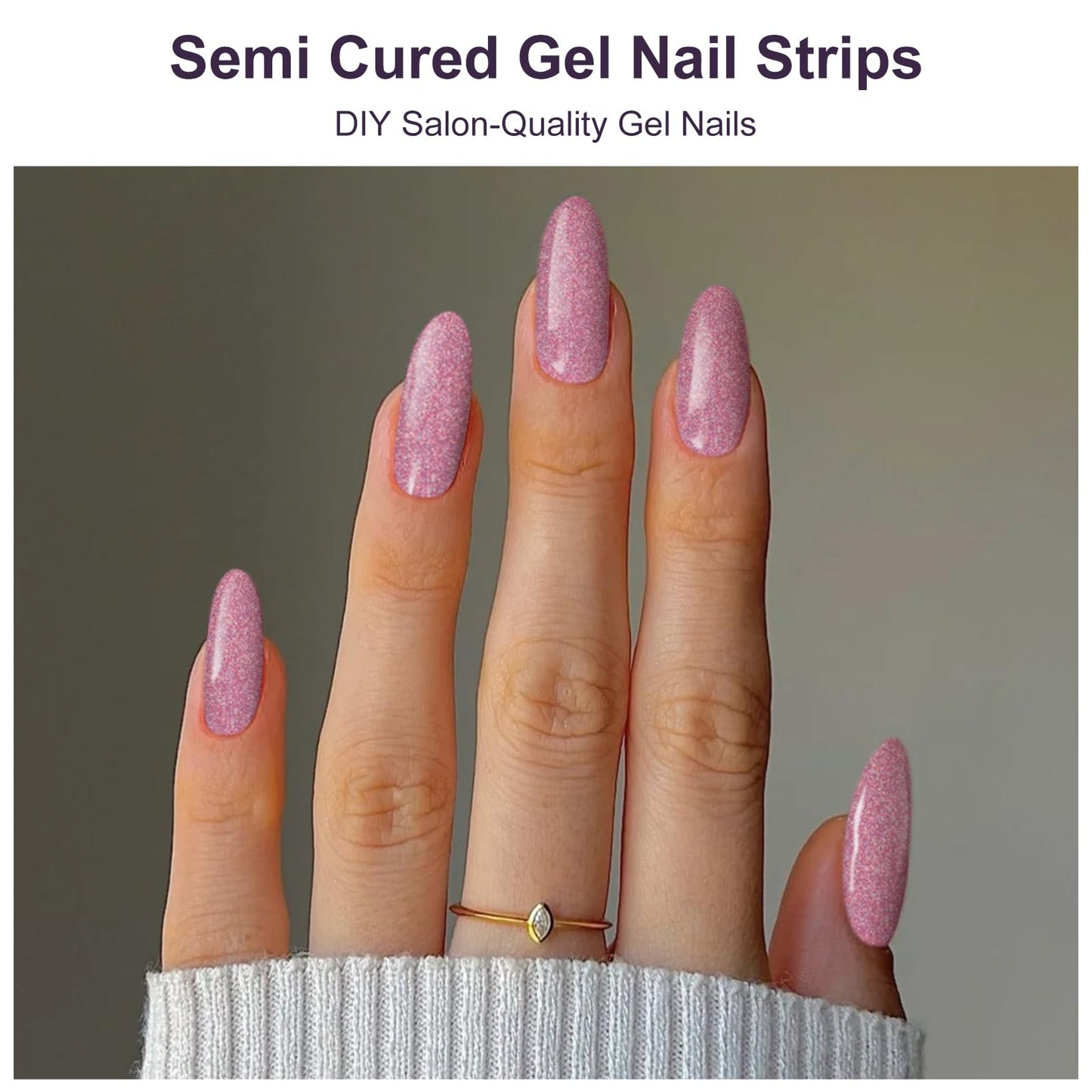 Semi Cured Gel Nail Strips, 56Pcs Nail Art Stickers/Wraps, Long Lasting UV Nail Polish Strips for Adults (Silver Rhinestones+French Tip Glitter) BST220