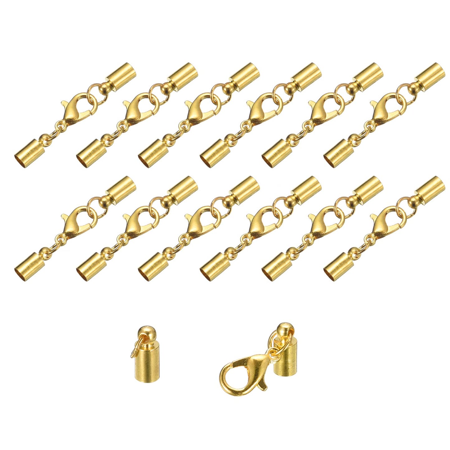 uxcell 20Sets Leather Cord End Caps with Lobster Claw Clasps Fit 4.5mm Cords, Barrel Terminators for DIY Making Leather Bracelets, Bronze Tone BST326L