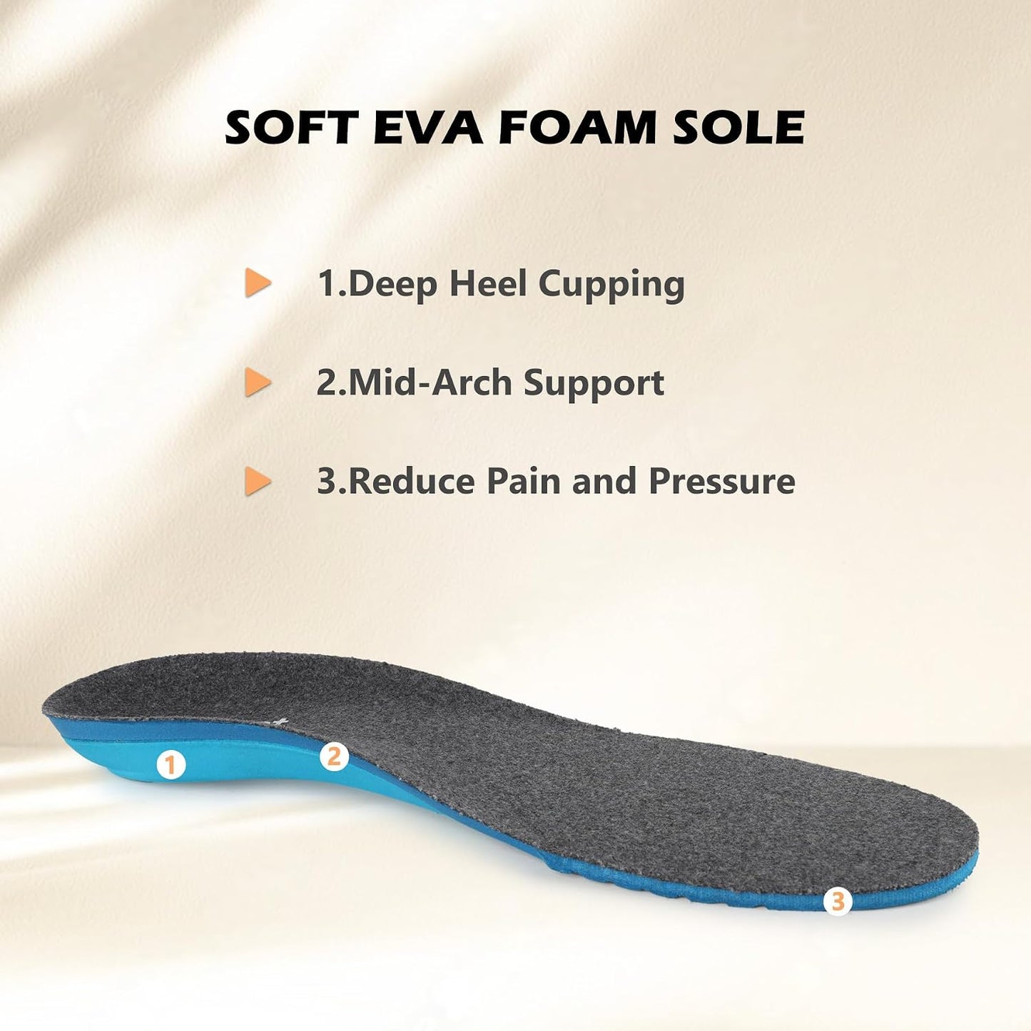 riemot Merino Wool Felt Insoles for Men Women, Cushioned Arch Support Shoe Inserts Relieve Foot Pains, Sport Insole Replacement Inserts for Boots Sneakers Grey EU 46 WN420