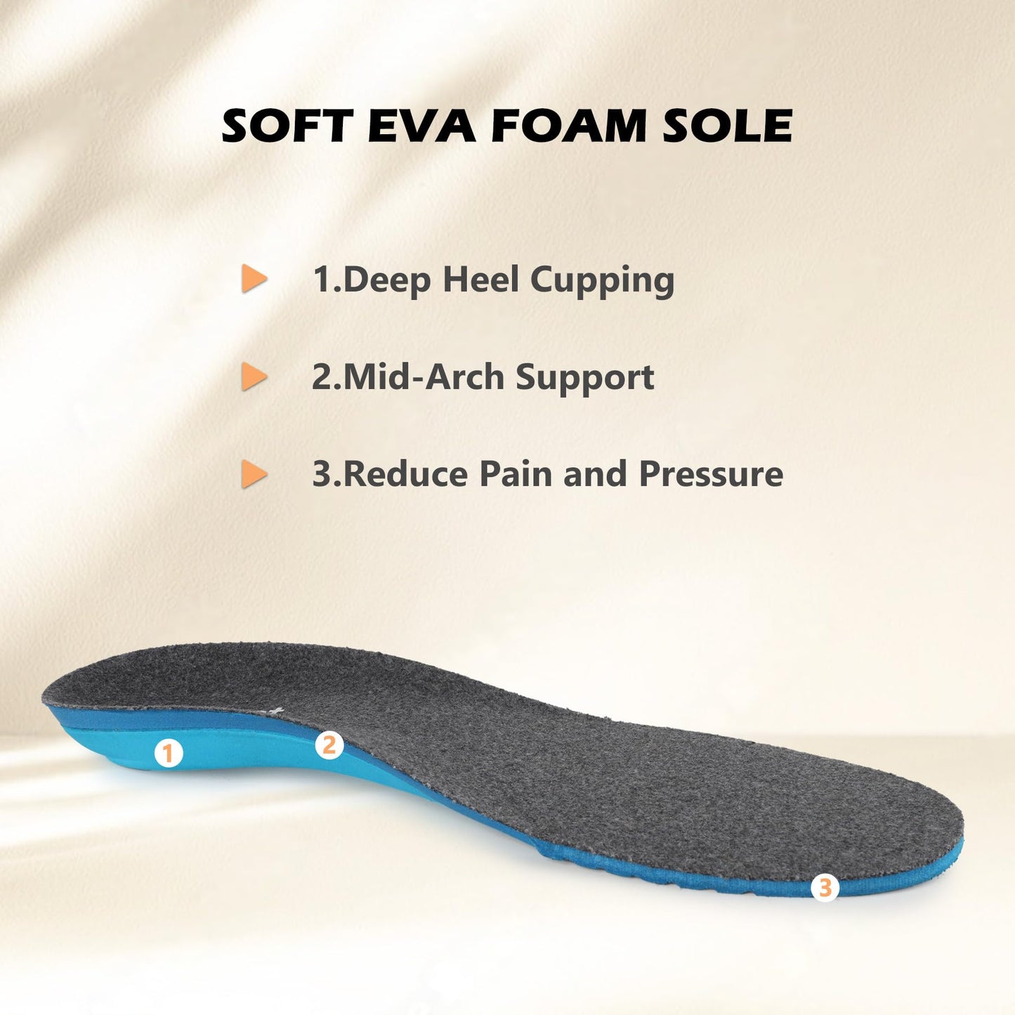riemot Merino Wool Felt Insoles for Men Women, Cushioned Arch Support Shoe Inserts Relieve Foot Pains, Sport Insole Replacement Inserts for Boots Sneakers Grey EU 46 WN420