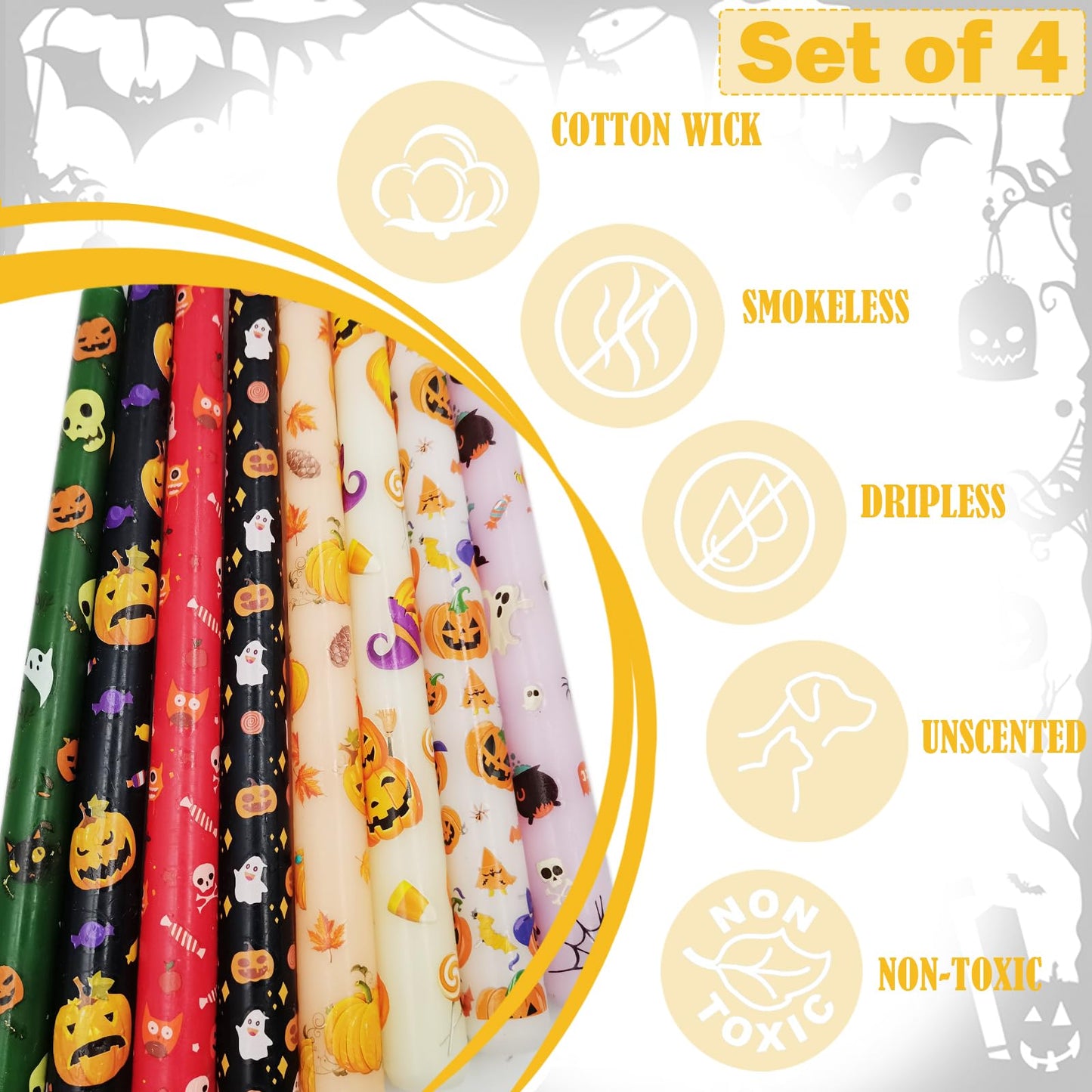 10 Inch Decorative Taper Candles, 4 Pack Birthday Balloon Print Candlesticks, Unscented Dripless Candles with Long Burn Time for Party, Holiday Table & Home Decor BST326H