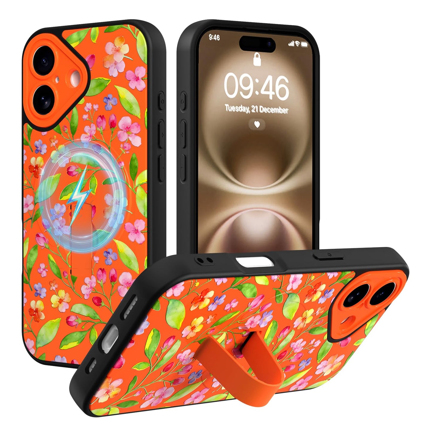Compatible with iPhone 13 Case, Cute Cheetah Leopard Pattern | Built in Adjustable Wrist Strap Grip Hand Holder Stand Shockproof Kickstand Cover for Women Girls (Black White) WN420