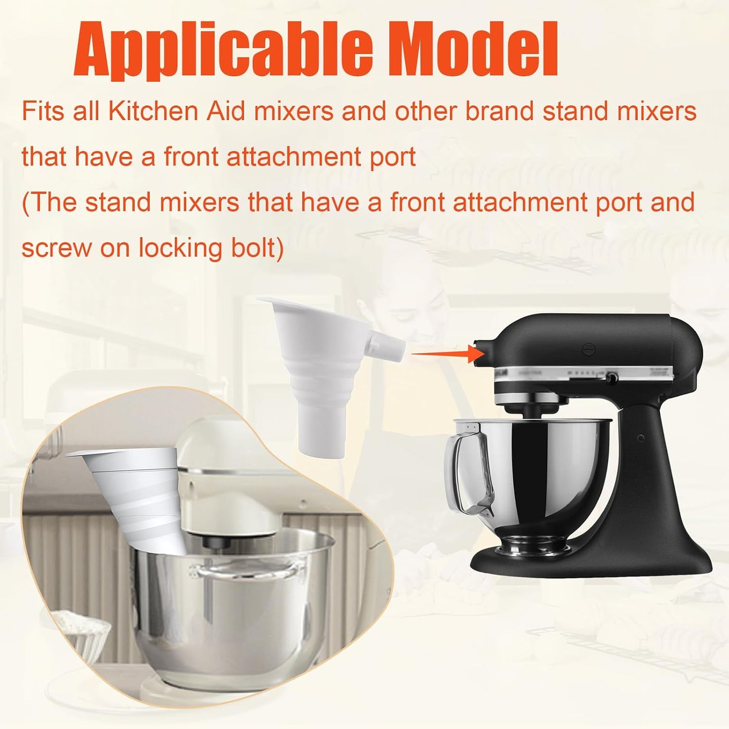 Flour Funnel for Kitchen Aid Mixer,Kitchenaid Attachments for Stand Mixer,Pour Spout for Kitchenaid Mixer,Cookie Countess Flour Funnel for Kitchen Aid,Perfect for Baking, Easy to Use, and Clean BST202