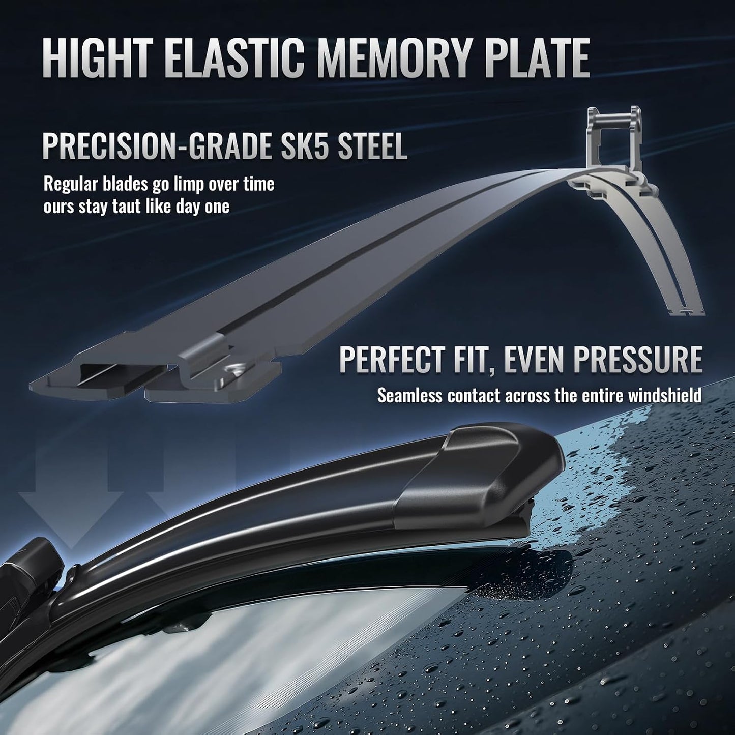 Wiper Blades, OEM Quality, Premium All-Season PTFE Rubber, Quiet & Streak-Free, J-Hook, Automotive Replacement Windshield Wiper Blades (26"+16" Pair for Front Windshield) WN420