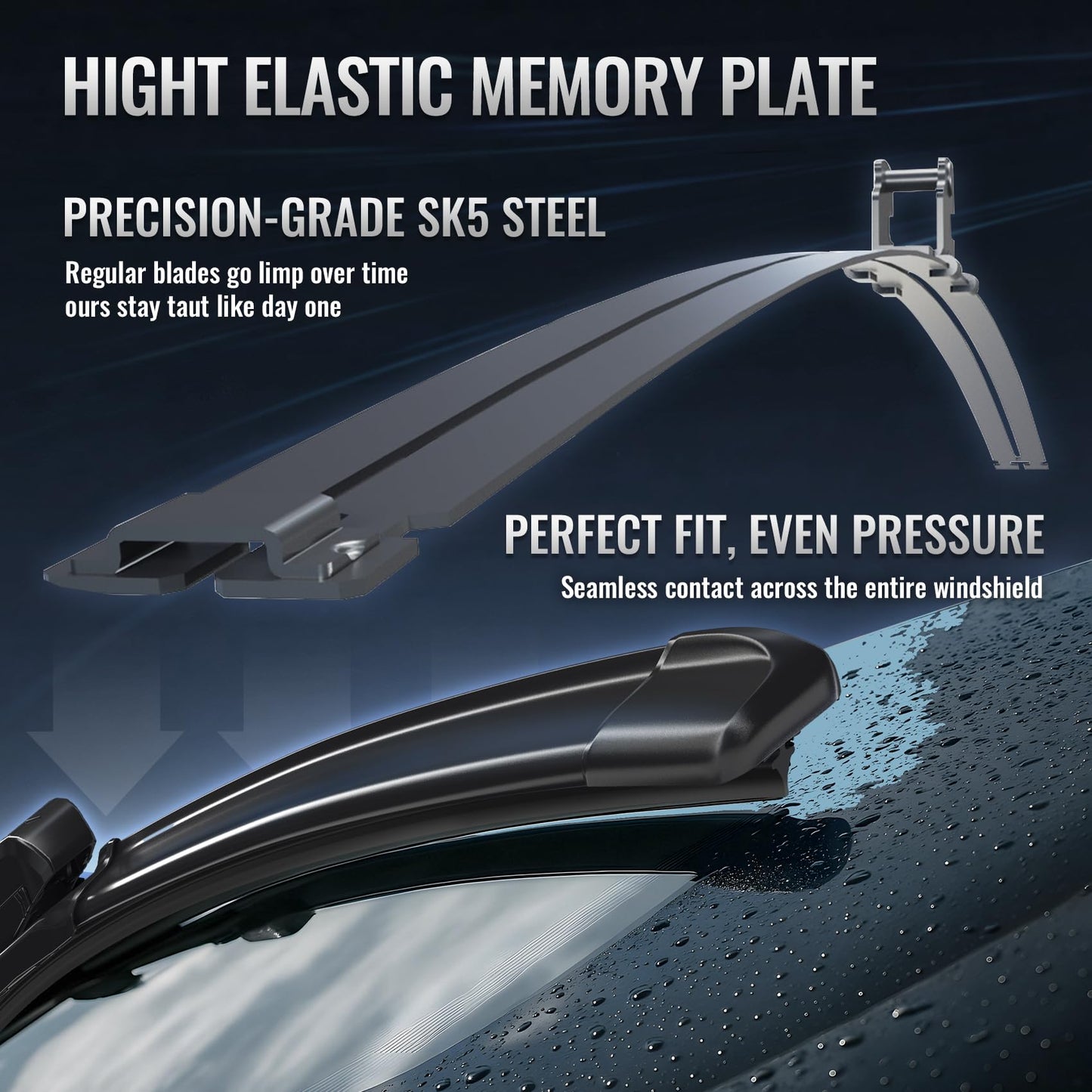 Wiper Blades, OEM Quality, Premium All-Season PTFE Rubber, Quiet & Streak-Free, J-Hook, Automotive Replacement Windshield Wiper Blades (26"+16" Pair for Front Windshield) WN420