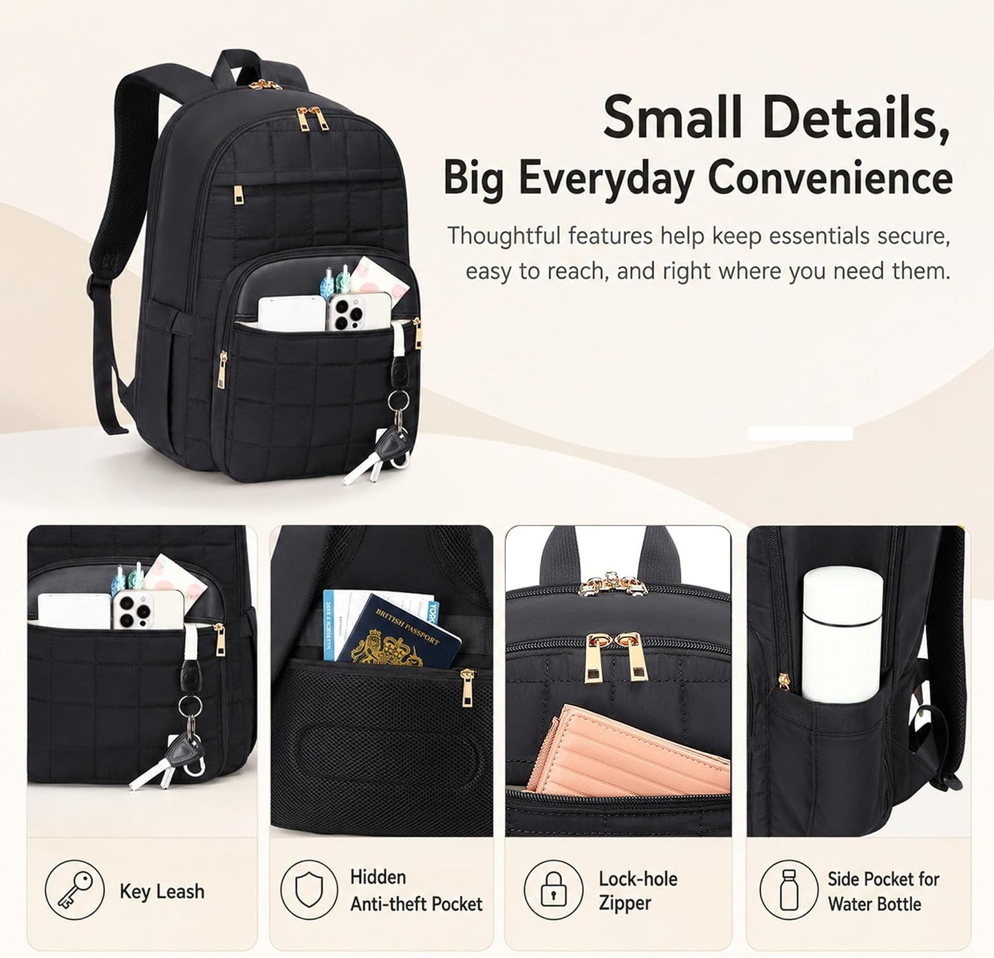 CAMTOP College Backpacks for Women, School Backpack with Insulated Lunch Pocket BST326H