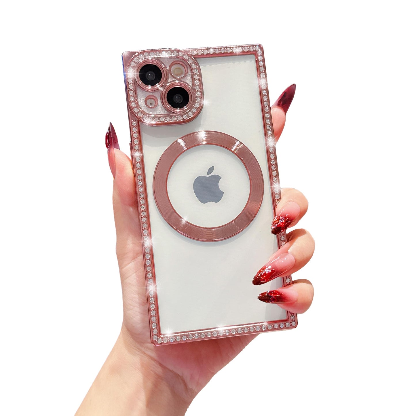 Owncase Magnetic for iPhone 13 Pro Case, Compatible with Magsafe, Crystal Diamonds Glitter Electroplated Edge Soft TPU Clear Phone Case for Women Girls, Gold WN420