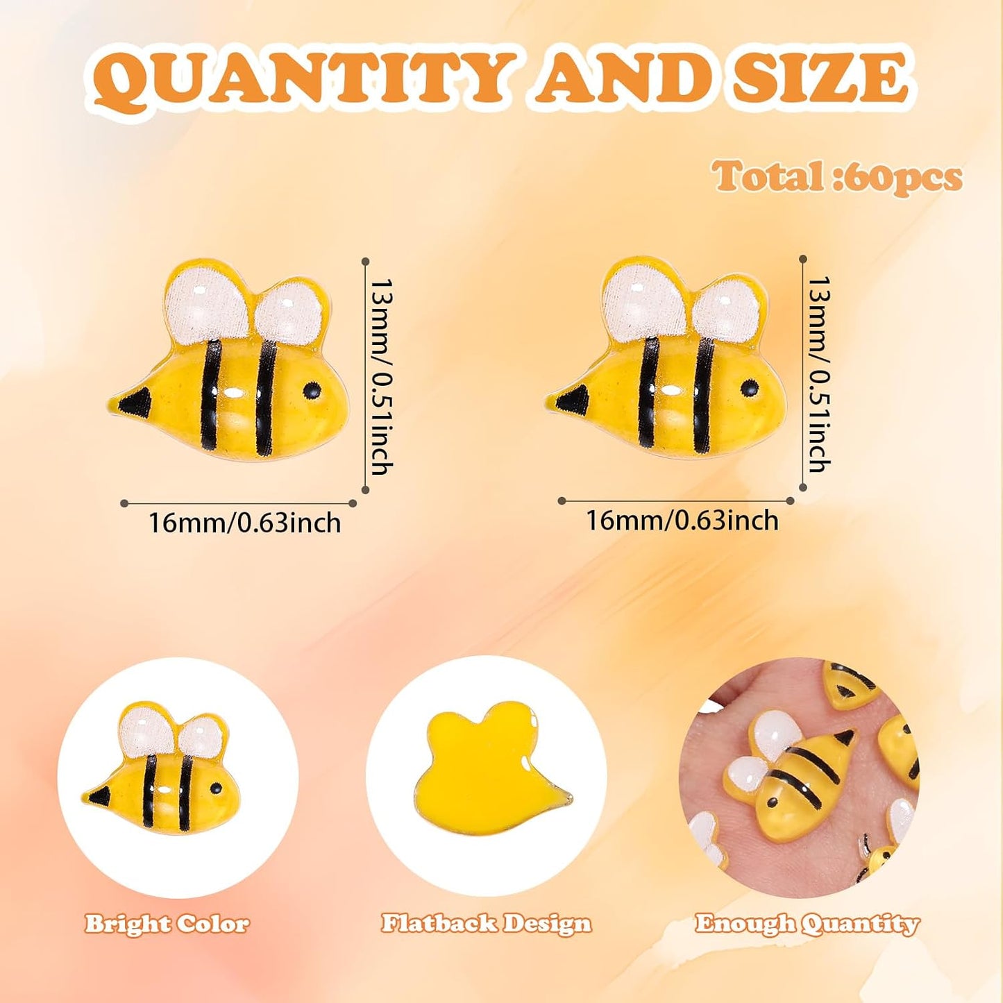 60 Pcs Bumble Bee for Crafts Flatbck Honey Bee Decor for DIY Wreath Dollhouse Bee Themed Party Decorations BST202