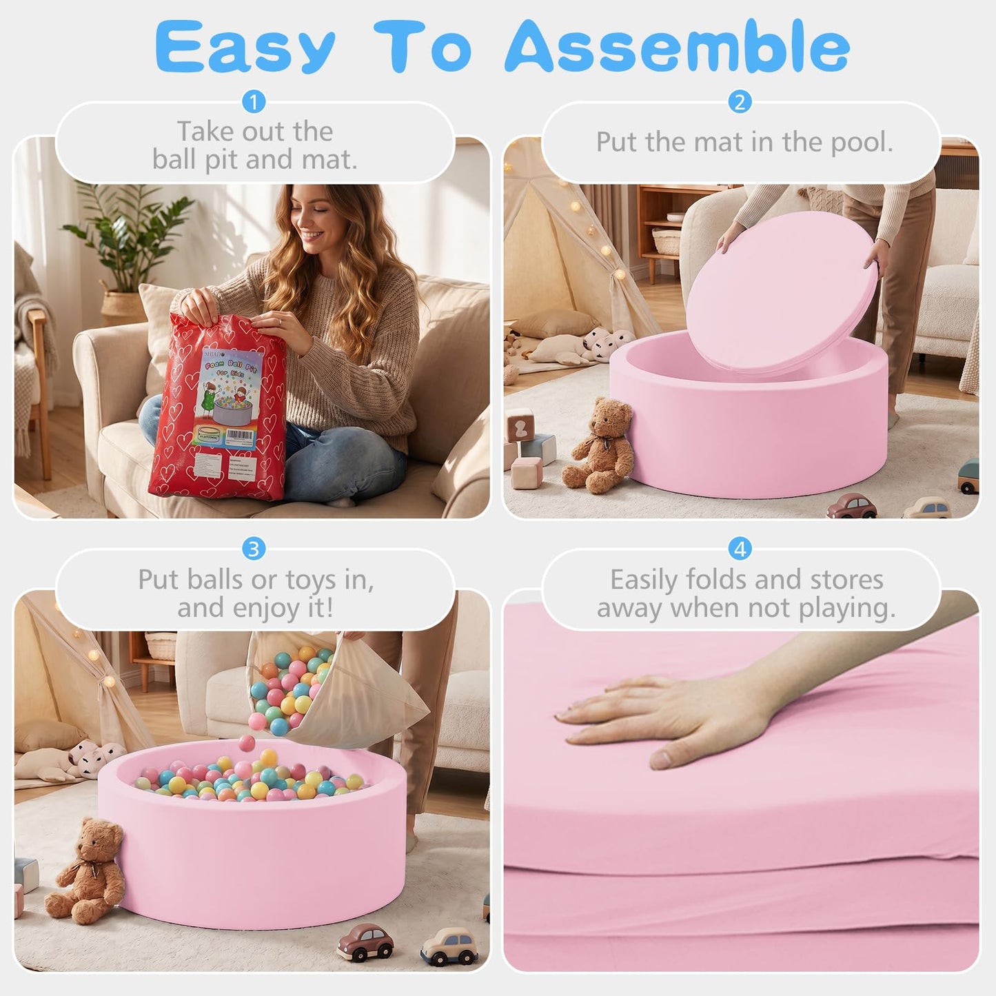 SHJADE Foam Ball Pit, 35.4"x 11.8" Ball Pits for Toddlers-Pink | Soft Memory Sponge Round Playpen Ball Pool for Kids, Ideal Gift for Babies, Indoor and Outdoor Game, Balls not Included DD1210
