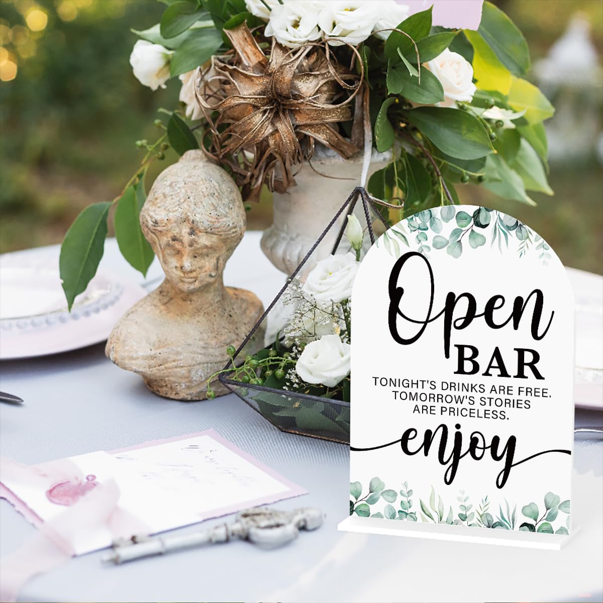 Acrylic Wedding Sign Bubble Send Off Signs for Ceremony Modern Calligraphy Arch Acrylic Table Top Signs for Wedding Reception and Event Party Table Decor (White Eucalyptus Leaves) BST326L