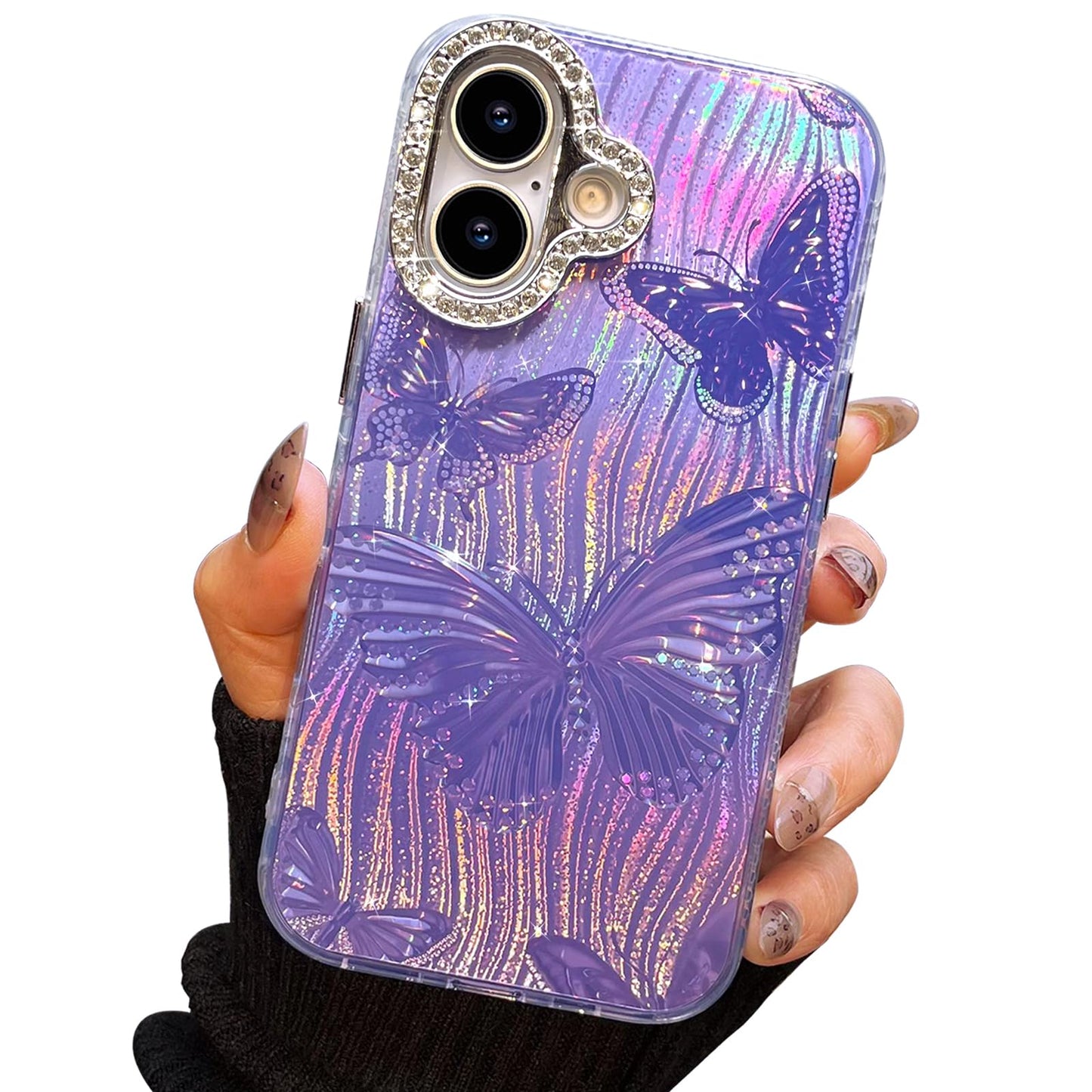 I-MGAE-IN-AR Compact Case for iPhone 16 Holographic Cloud Design,Cute Trendy Soft Slim TPU Shockproof Protective Phone Cases Cover for Women Girls Aesthetic Glitter WN420
