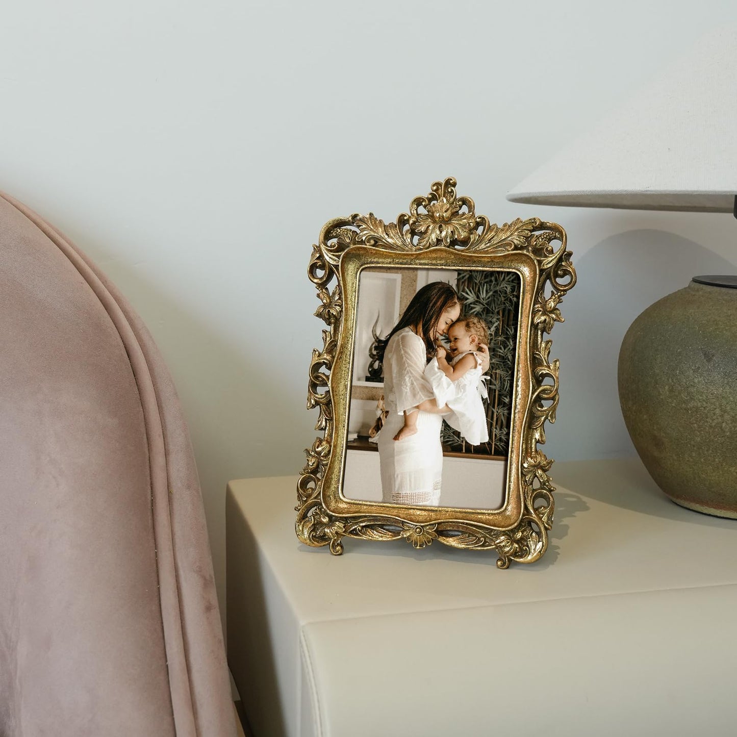 5x7 Wedding Picture Frame Gold,2 Pack Small Frame for Gallery Decor | Durable Resin Material,Tabletop & Wall Display,Real Glass,Rose Floral Design,Antique Brass Finish,Wedding Arrangement Decor BST326H