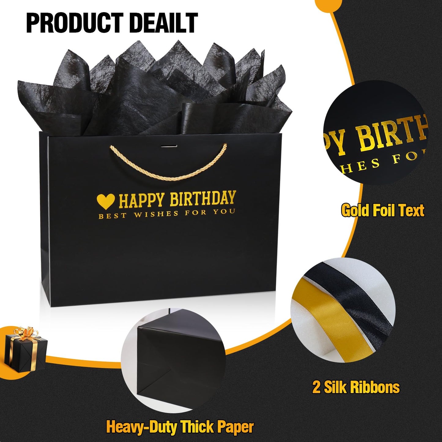 Kecorax Birthday Gift Bag for Women, 14" Large Birthday Bags Set for Girls with Tissue Paper, Card and Ribbons, Suitable for Birthday-themed Parties BST220