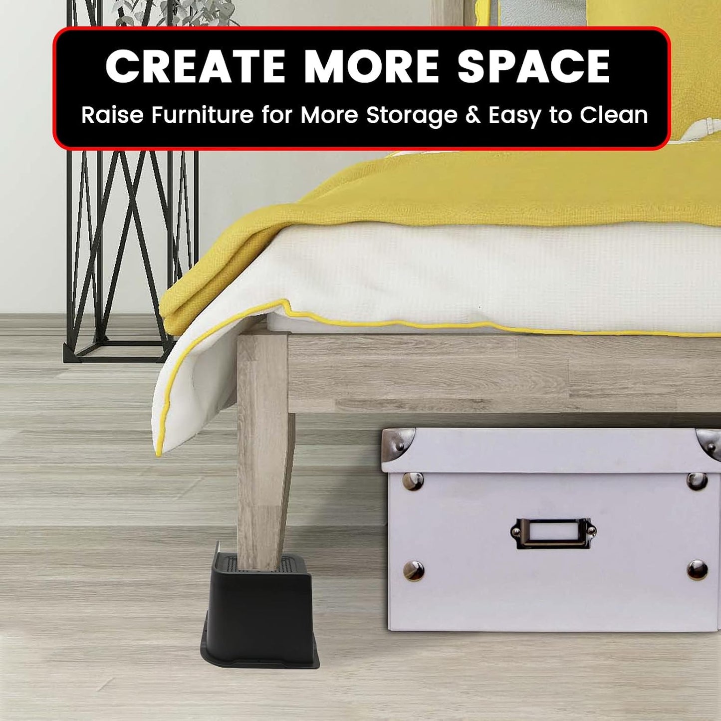 MYMULIKE Bed Risers Heavy Duty, Oversized Furniture Risers, Support Up to 6000 Lbs, Lift 3 inch for Couch, Sofa, Table,Chair (Black 6 Pack, 4 inch) BST202