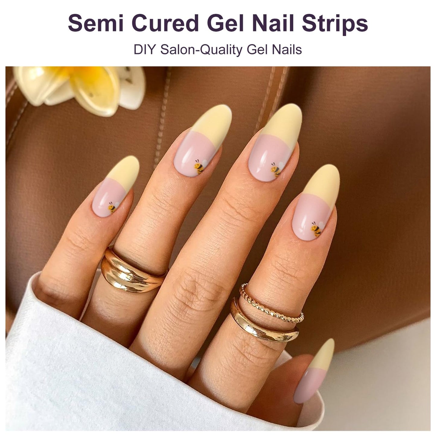 Semi Cured Gel Nail Strips, 56Pcs Nail Art Stickers/Wraps, Long Lasting UV Nail Polish Strips for Adults (Silver Rhinestones+French Tip Glitter) BST220