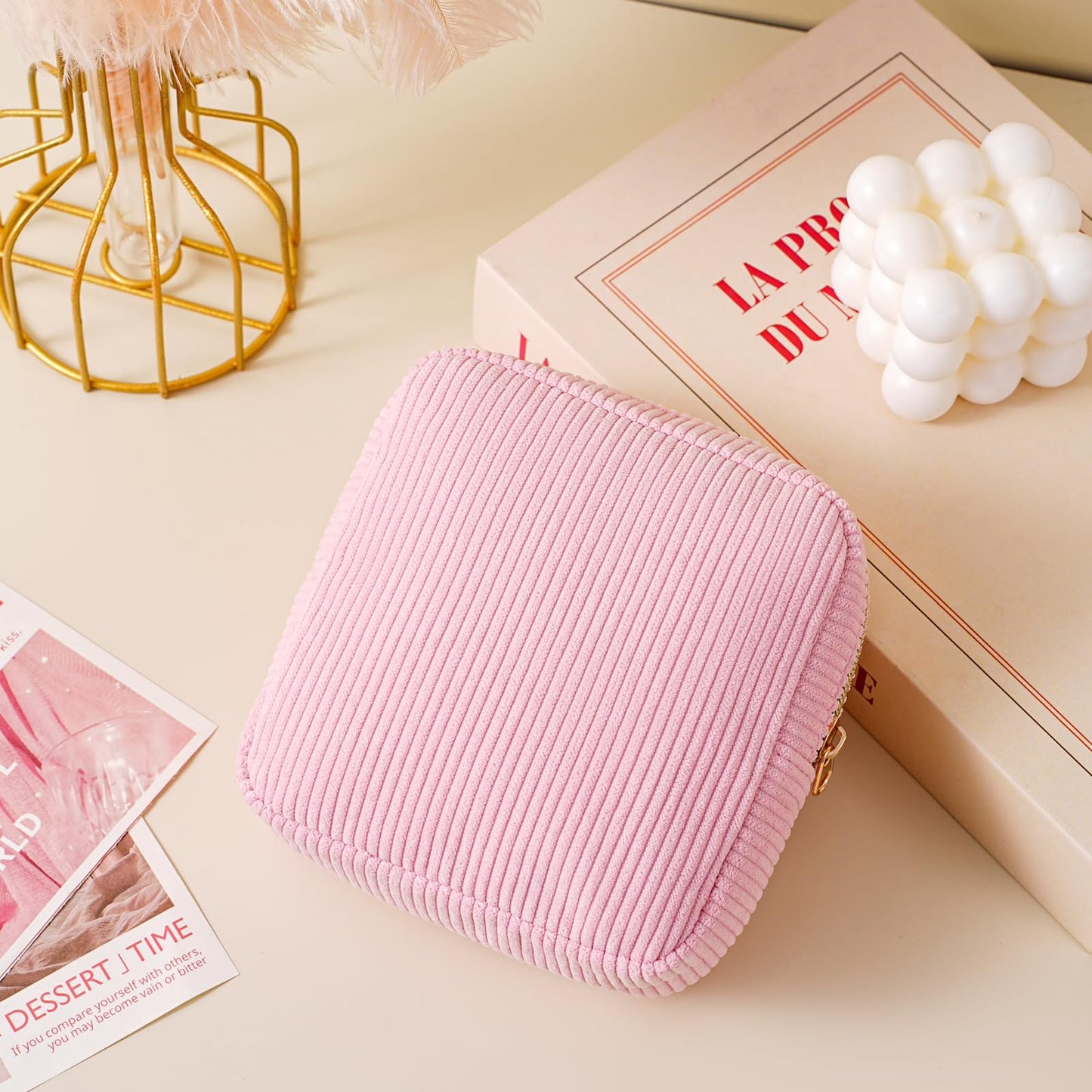 uekeboag Cute Small Corduroy Zipper Makeup Bag, Mini Coquette Aesthetic Pouch with Bear Pattern for for Purse,Key Pocket Lipstick Bag Card Holder Data Cable Organizer (12Hot Pink) BST220
