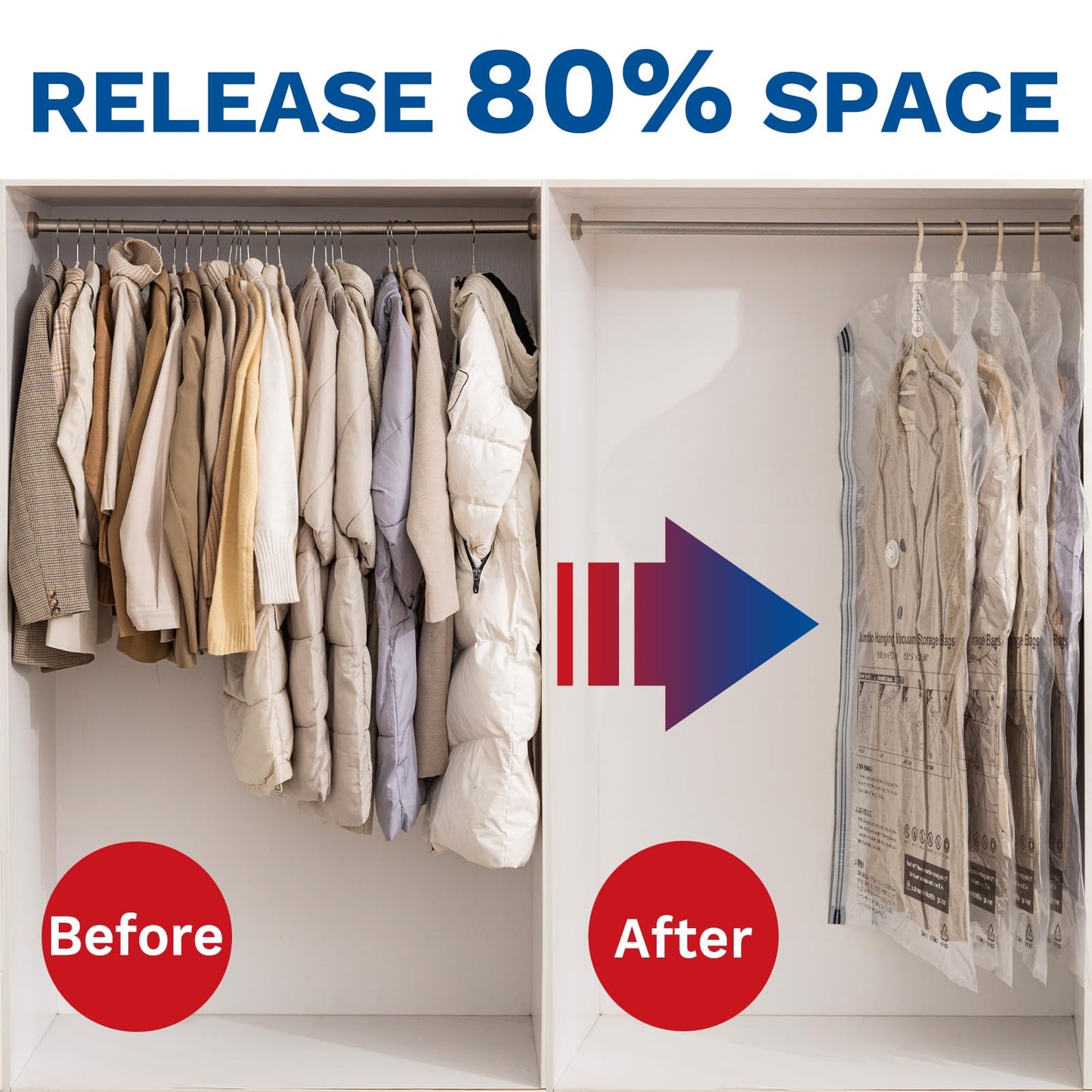 Hanging Vacuum Storage Bags, 6 Pack Hanging Storage Bags for Clothes With Electric Pump N27