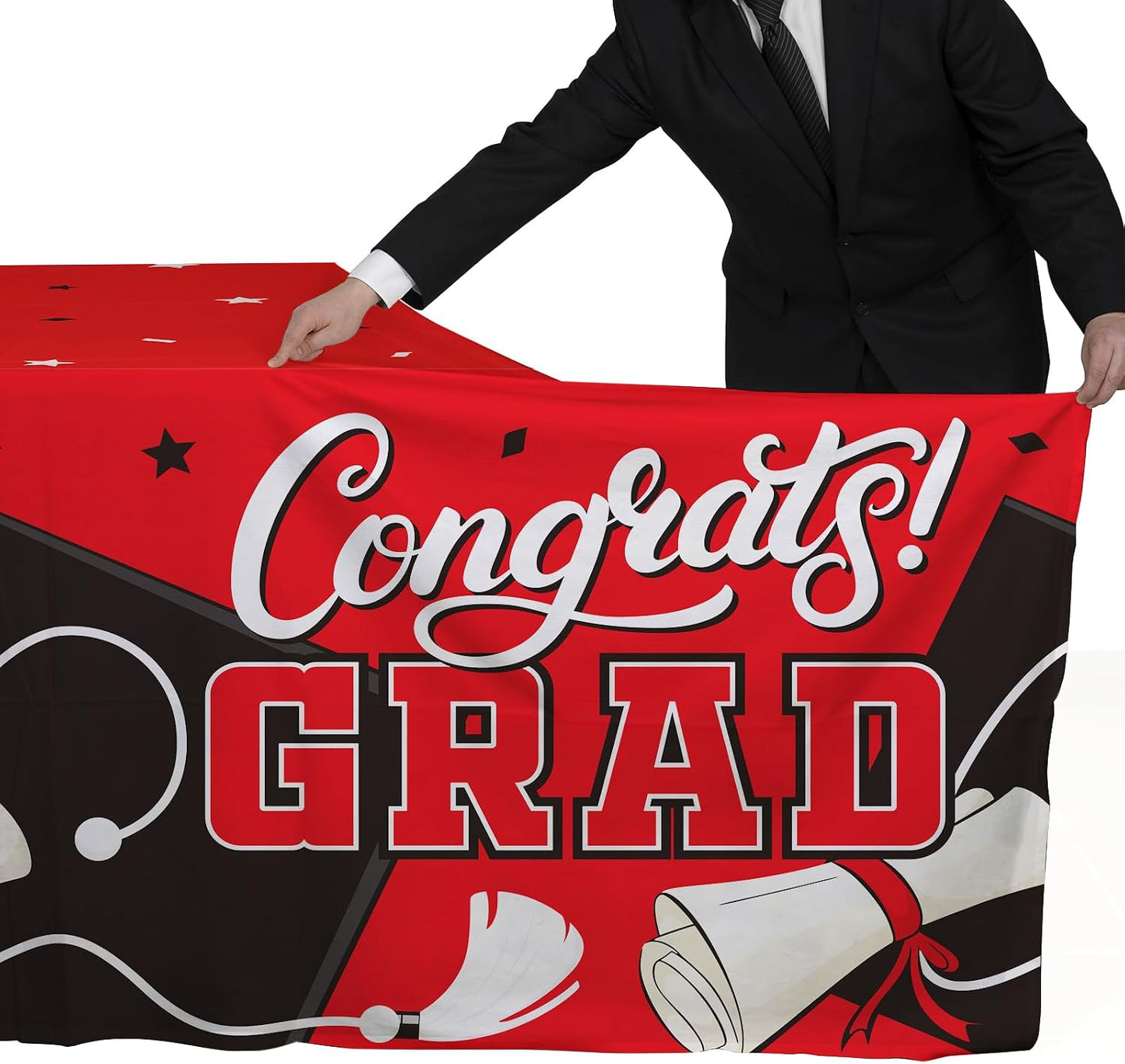 Gatherfun Graduation Decorations 2026 Kit - 2 Pcs Red Gongrats Grad Tablecover for Party Decorations，Graduation Plastic Table Covers 54"x108" BST326L