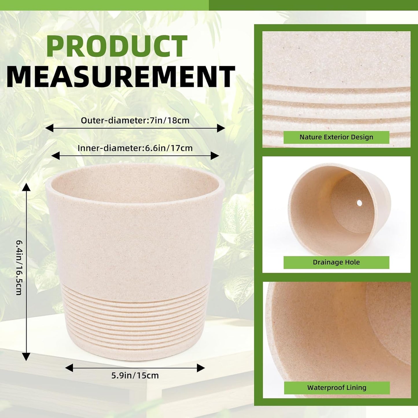 Ekirlin 7 Inch Indoor Plant Pot, Natural Resin Gravel Textures Planters, Modern Heavy Planter with Drainage Hole, Removable Rubber Stopper and Non-Slip Soft Pad, Decorative Pot for Home/Outdoor/Garden WN420