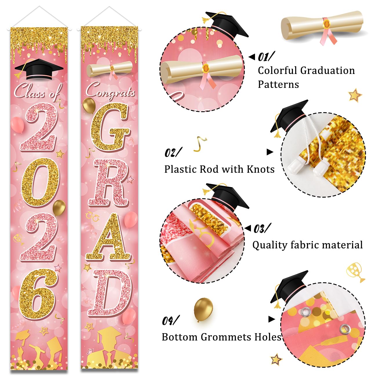 Graduation Decorations Class of 2026 Purple and Gold Congrats Grad Banner and You Did It Door Cover for High School College Graduation Party Supplies(Purple) BST326H