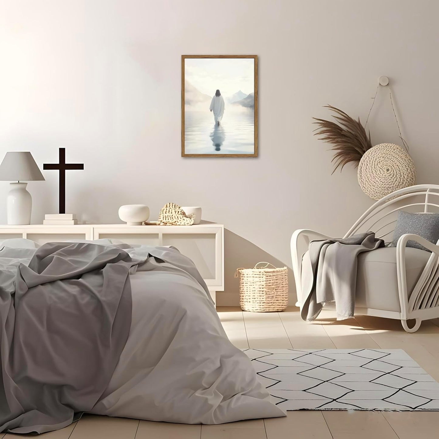 Framed 3D Textured Jesus Embracing Woman Wall Art, Jesus Hugging Woman Wall Decor Hand Drawn Sandstone Religious Christian Bible Painting Pictures for Bedroom Living Prayer Room 12x16 in Wood Framed BST202