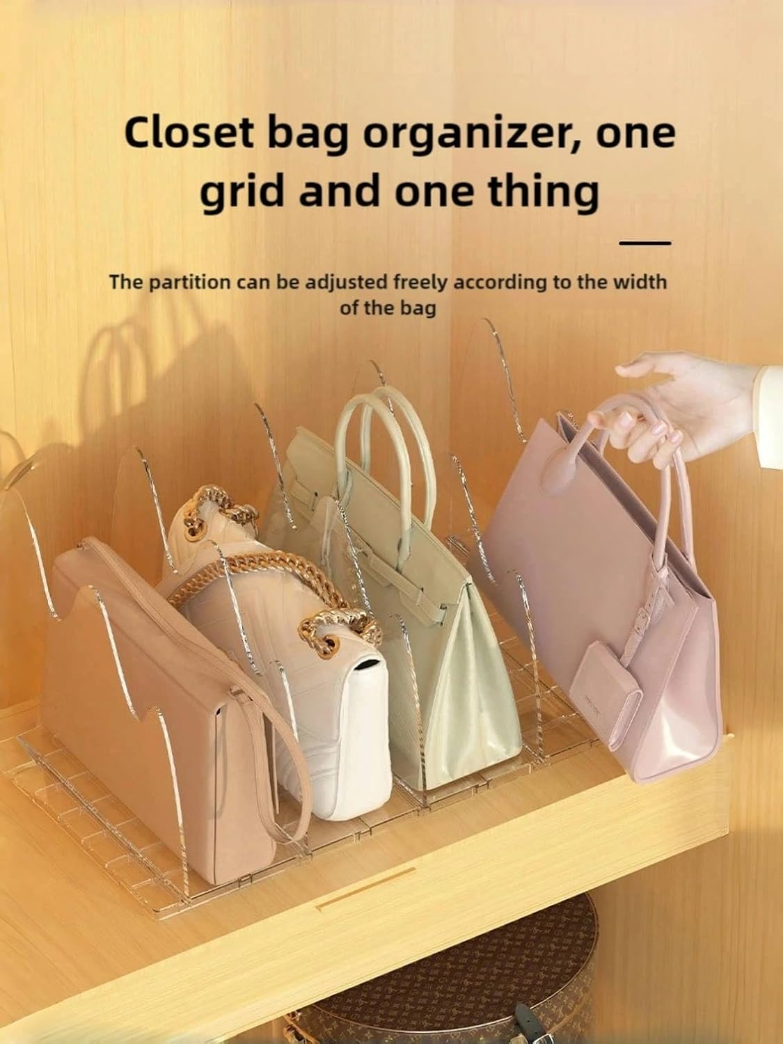 Adjustable Acrylic Purse Organizer for Closet Shelf – Clear Handbag Storage Divider, Pocketbook Rack, Clutch Holder, Purse Shelf Organizer for Women’s Closet Organization BST326H