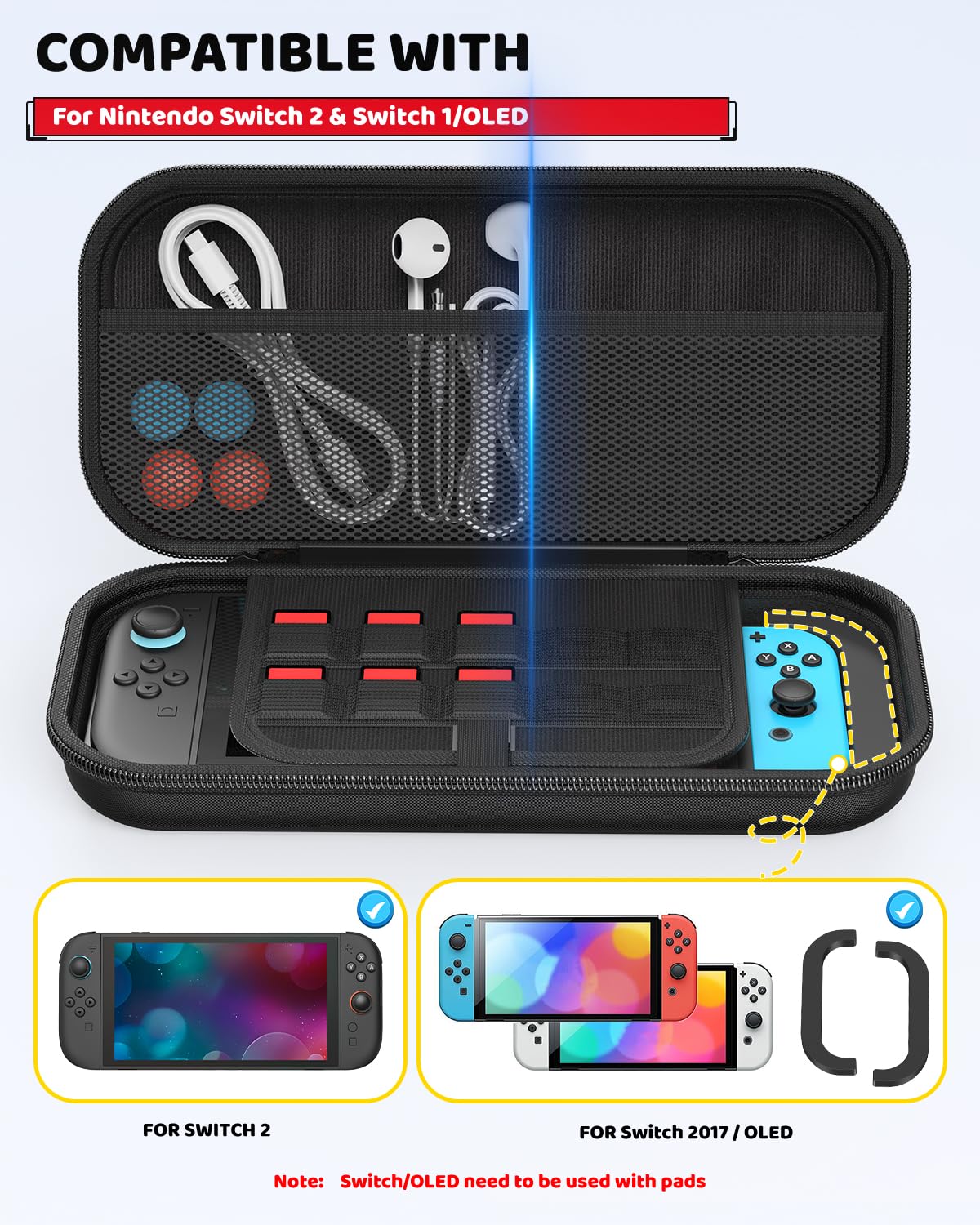 Klipdasse Switch 2 Carry Case for Nintendo Switch 2/1/OLED, Hard Shell with Soft Lining, 10 Game Card Slots, Silicone Handle, for Switch 2 Slim Case 2025 (Blue) WN420