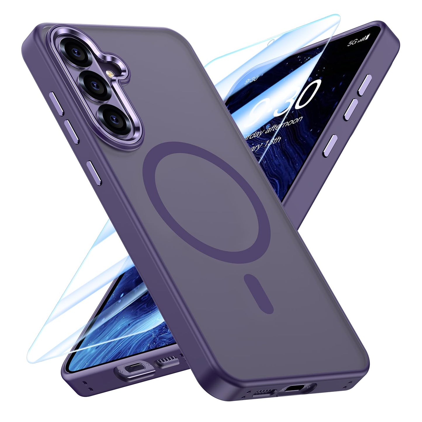 MATEPROX Magnetic Design for Samsung Galaxy S24 Plus Case, Stylish Slim an-ti Yellow Translucent Matte Shockproof Protective Cover for S 24+ 6.7'' 2024-Titanium Gray WN420