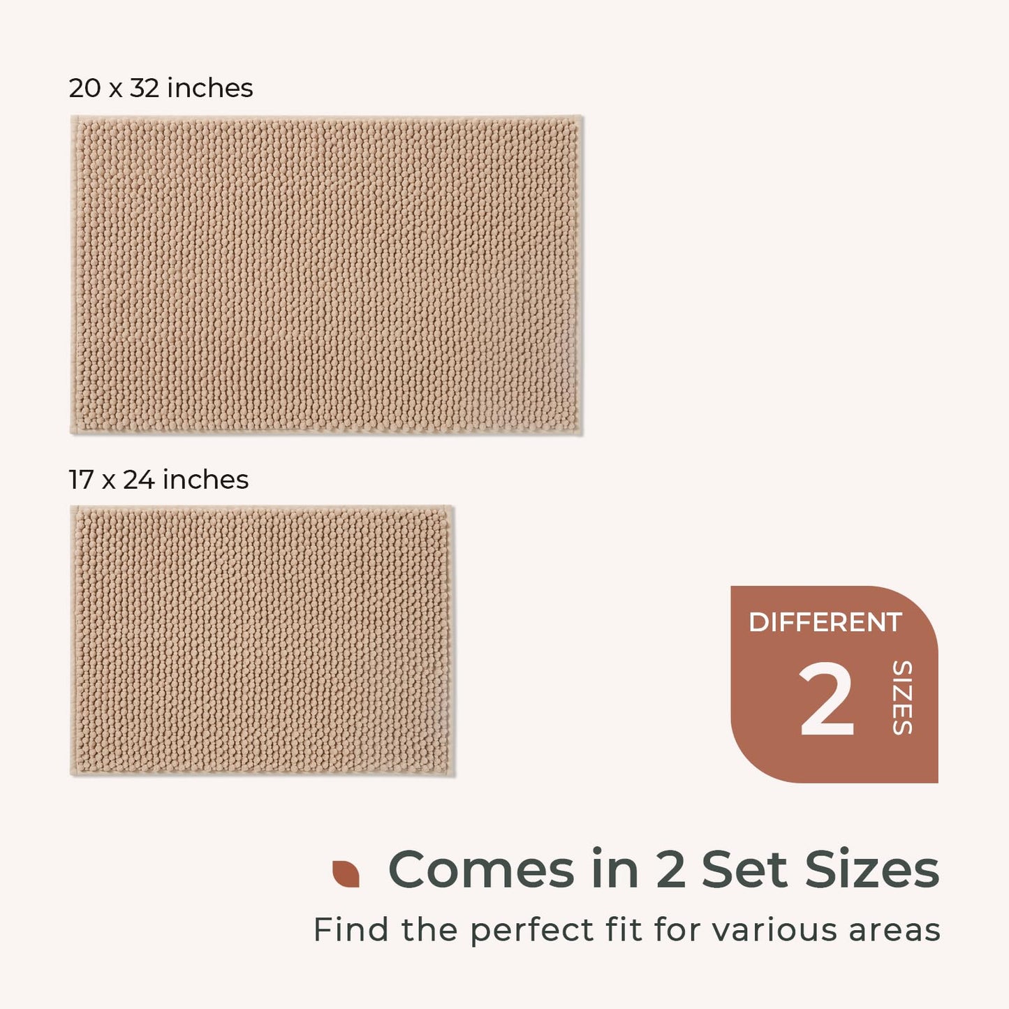 FRESHMINT Chenille Bathroom Rugs Sets 2 Piece 17"x24"+20"x32", Non-Slip Bath Mats, Absorbent Bath Rug, Washable Set of 2 Shower Floor Mat, Gray BST220