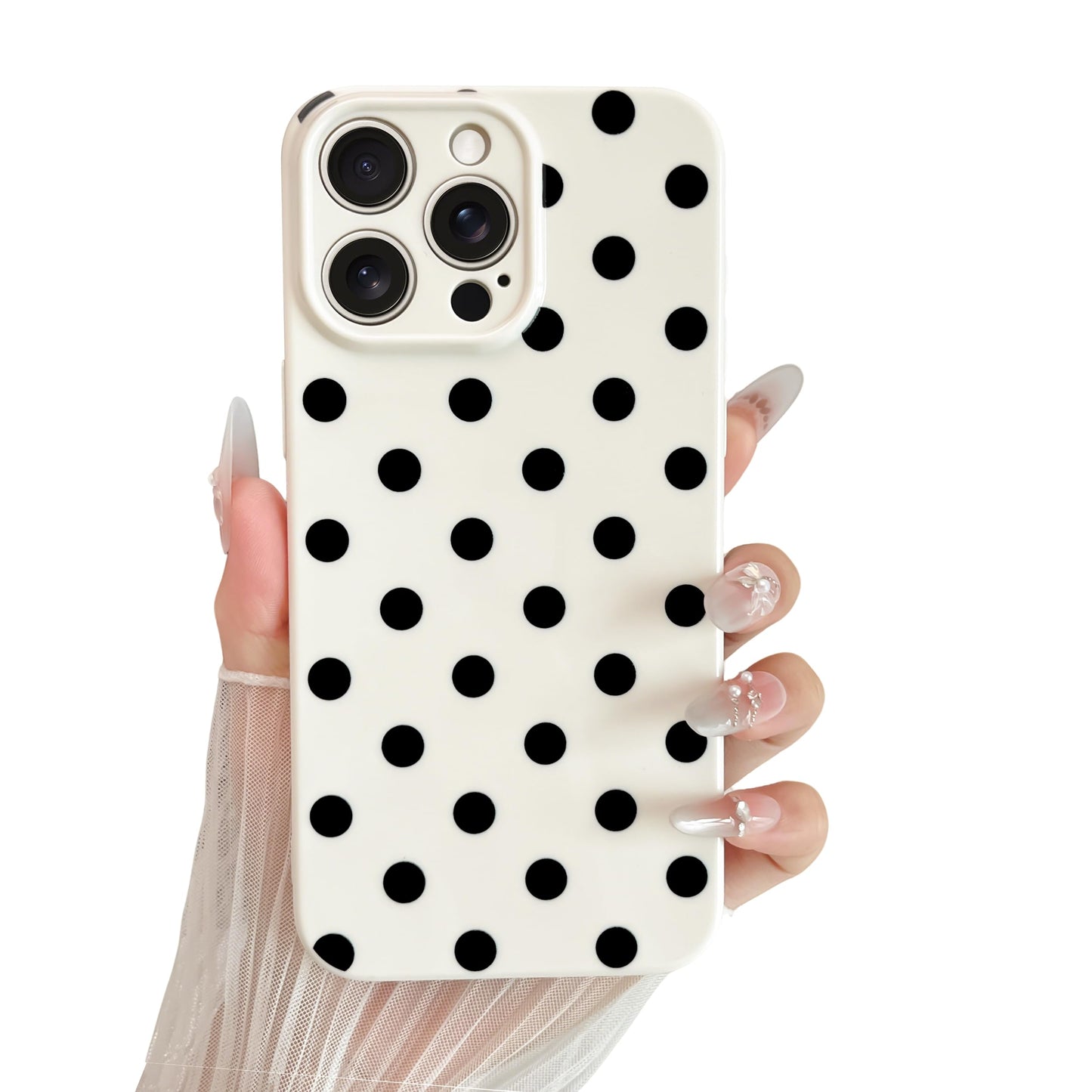 Skyseaco Compatible with iPhone 15 Case Cute Polka Dot Phone Case Soft Slim TPU Shockproof Phone Cover Full Camera Protection for Women Girls - Black WN420