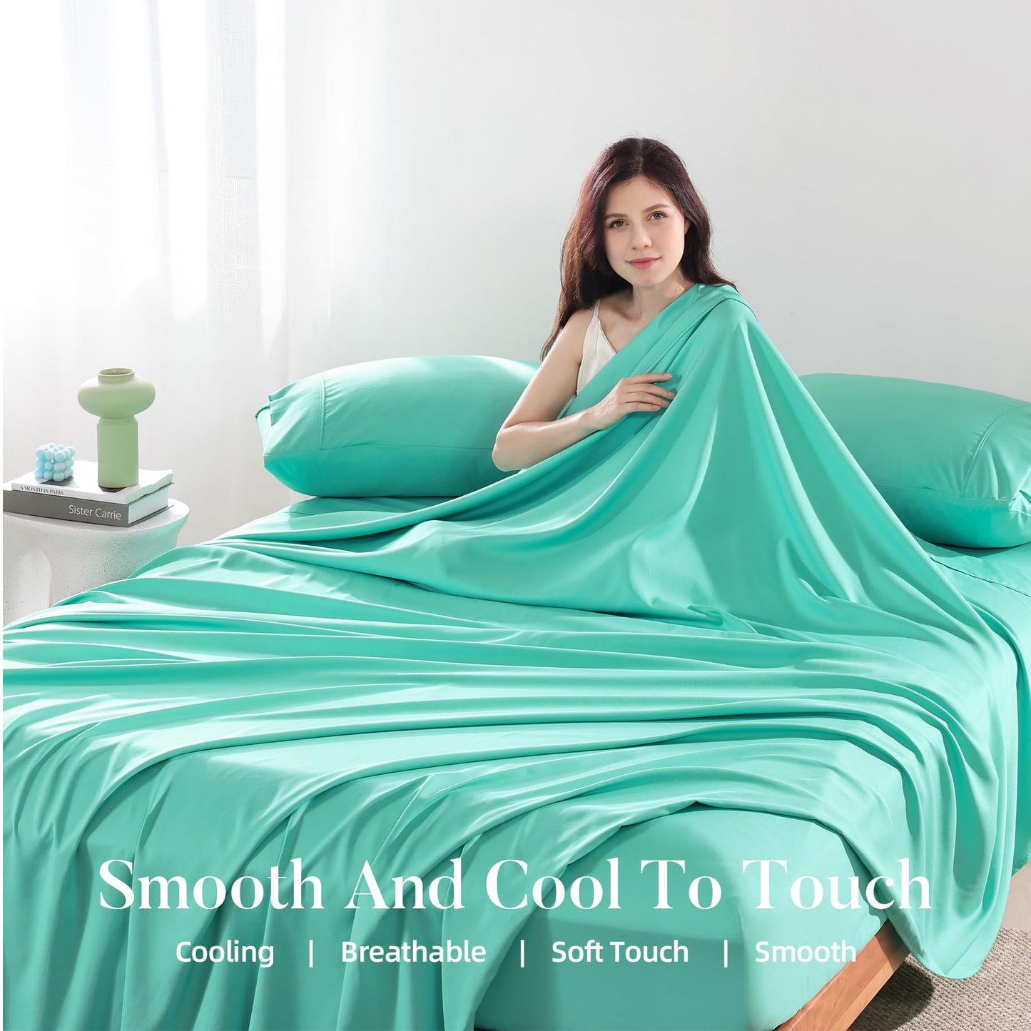 4 Piece Twin Size Sheet - Cooling Bed Sheets Set, Blend Rayon Derived from Bamboo, Breathable Soft Hotel Luxury Bedding & Pillowcases, Silky Fit 16 inch Extra Deep Pocket, Oeko-Tex - Olive Green BST326H