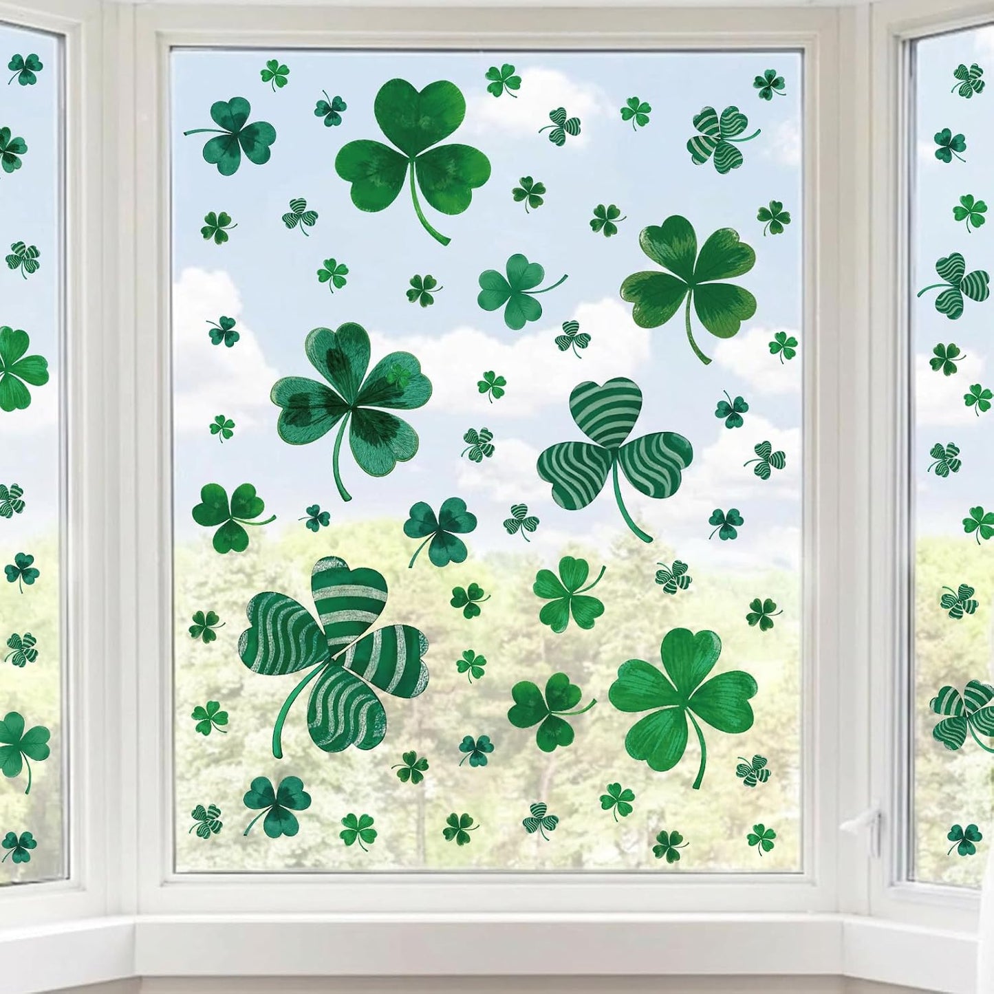 Unique Shamrock Design - St. Patrick's Day Window Clings, 8 Sheets Window Decals Decorations for Home, Office, Classroom, Indoor Spring Stickers Decor BST326L
