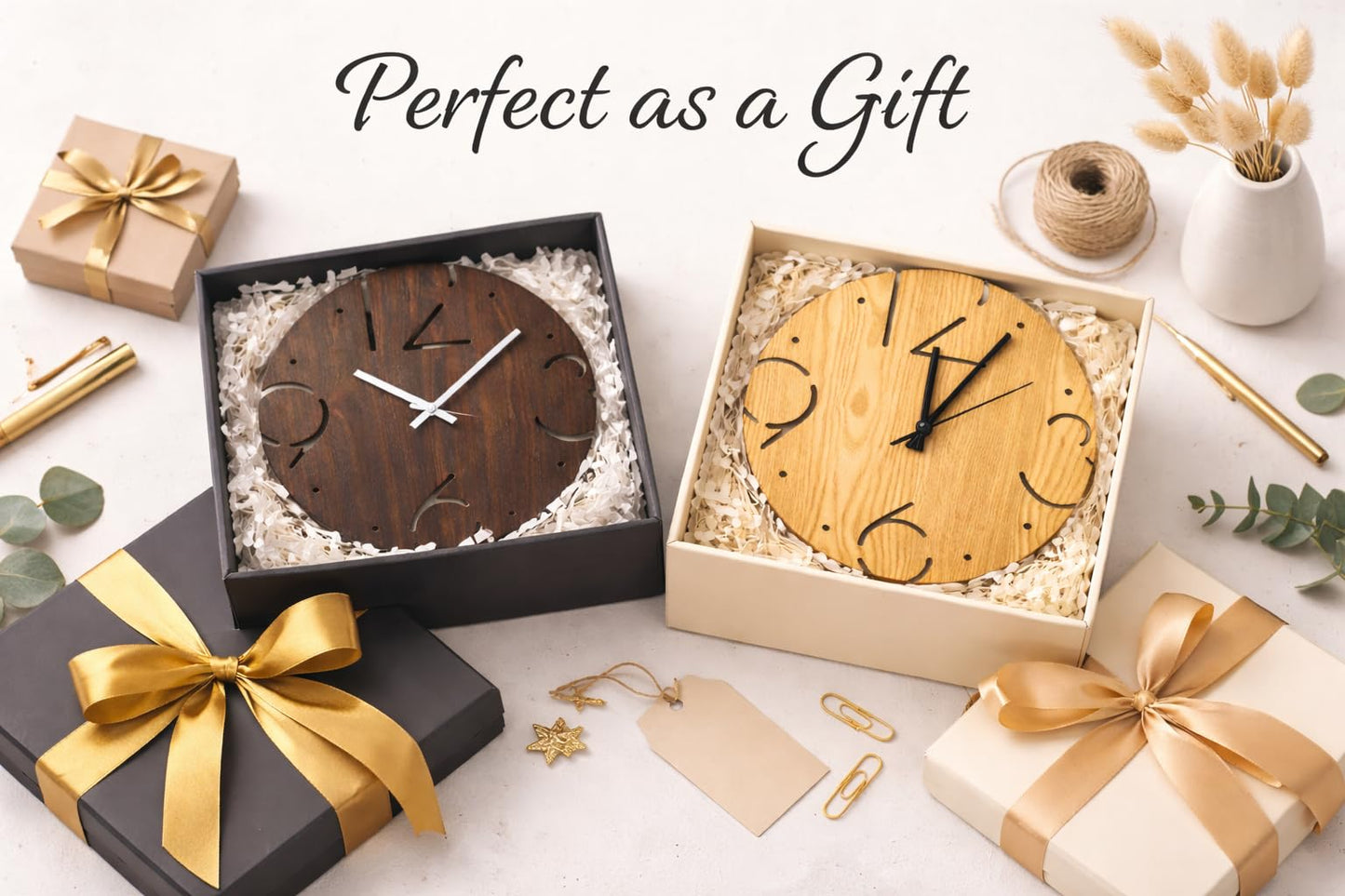 Modern Wall Clock 12", Silent Non-Ticking, Lightweight Wood-Look Design N29