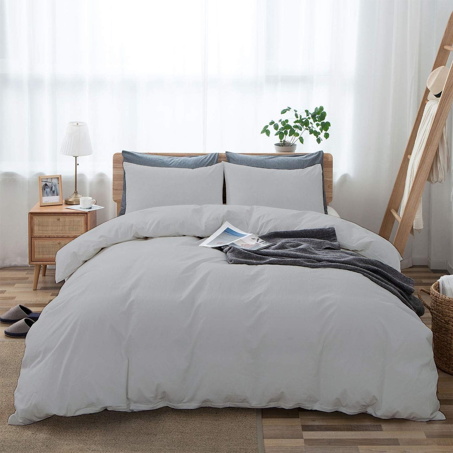100% Cotton Oversized King plus 3 Piece Duvet Cover set 128x120 inch Breathable Luxury Soft & Cozy | Durable and Fade Resistant | Double Hem-Stitched Sateen Weave (Oversized King plus, White) BST220